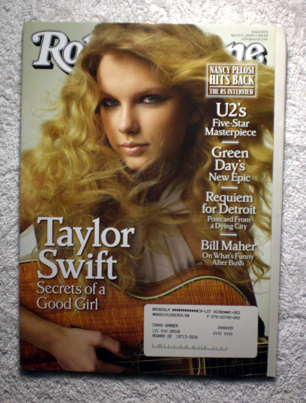 Taylor Swift Rolling Stone Magazine Issue #1073 March 5 2009 – Secrets of a Good Girl with Nancy Pelosi & Detroit City Feature – Collectible Music Memorabilia for Fans and Pop Culture Enthusiasts