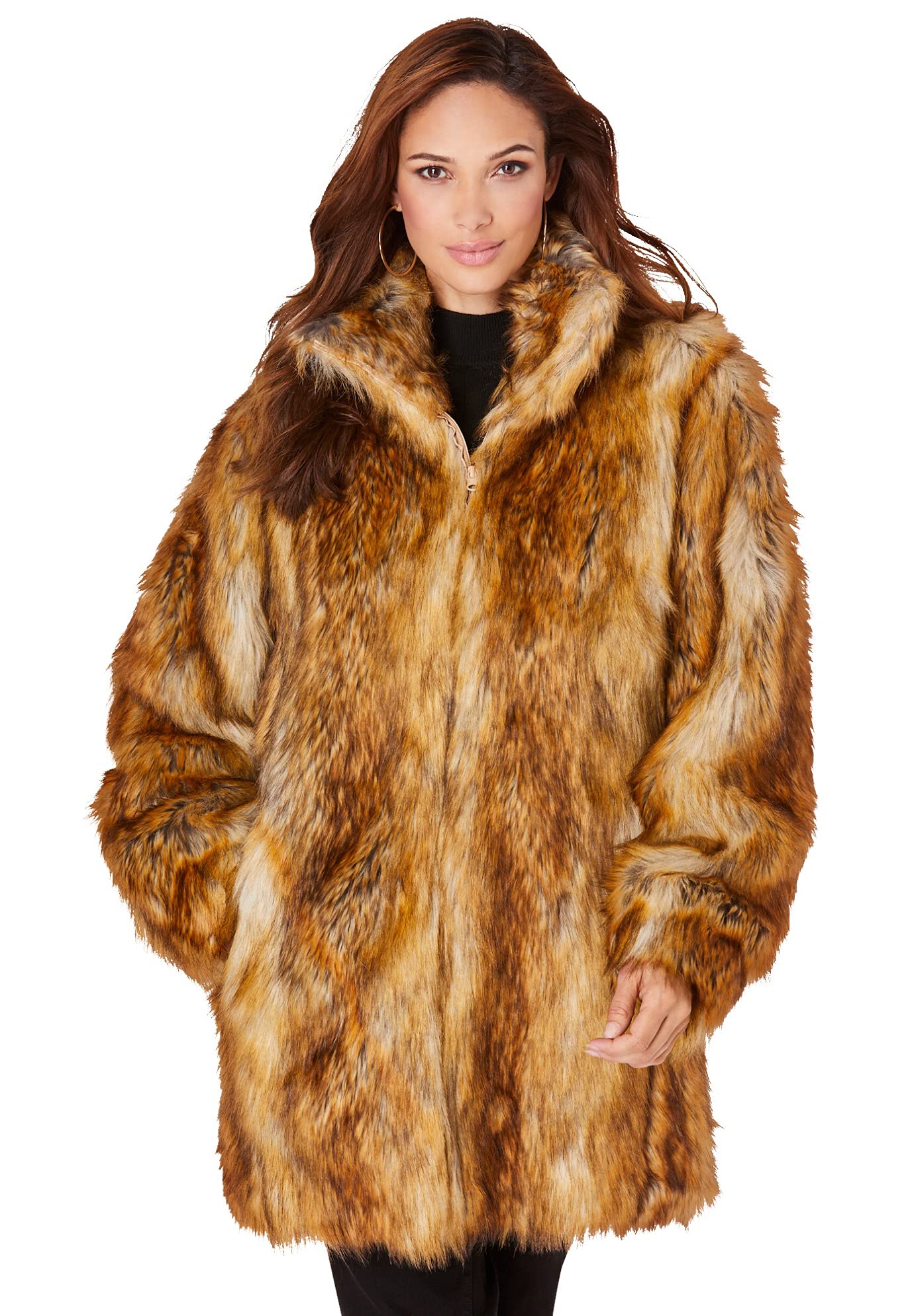 Roaman's Women's Plus Size Short Faux Fur Coat - Warm Winter Jacket for Curvy Women | Perfect for Holiday Parties & Outdoor Activities