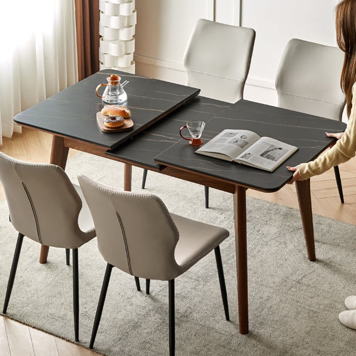 Premium Black Walnut & Ash Solid Wood Extendable Dining Table - Expandable Rock Slab Design for Modern Farmhouse, Rustic Kitchen & Open Concept Dining Rooms