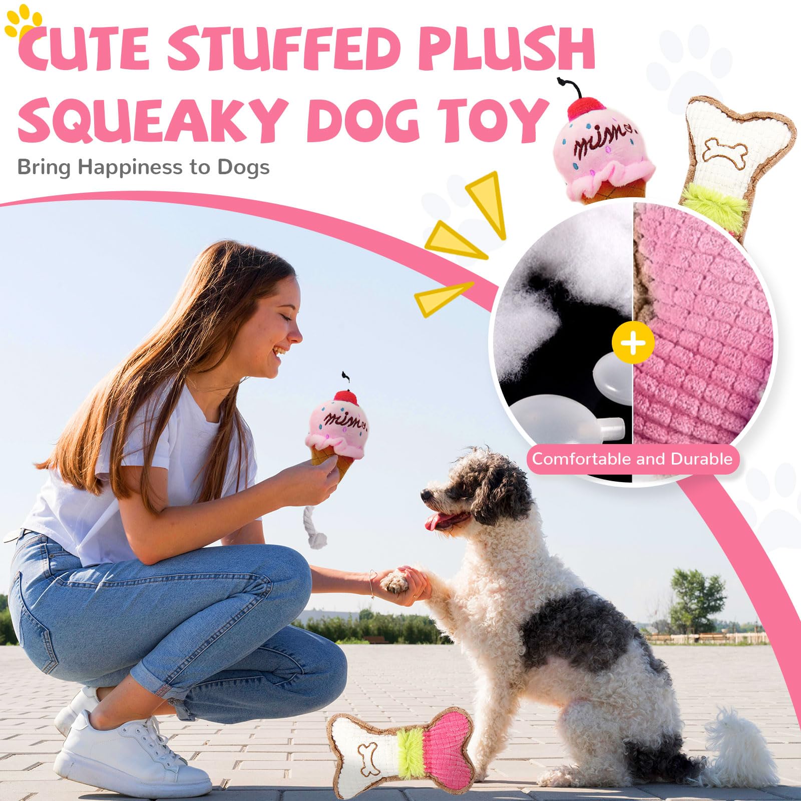 BAEJMJK 6 Pack Puppy Teething Toys for Small Dogs - Soft Rubber Chew Toys with Rope for Teeth Cleaning, Interactive Dog Bone Toys Set (Pink) - Perfect for Puppy Training, Teething Relief & Playtime Bonding