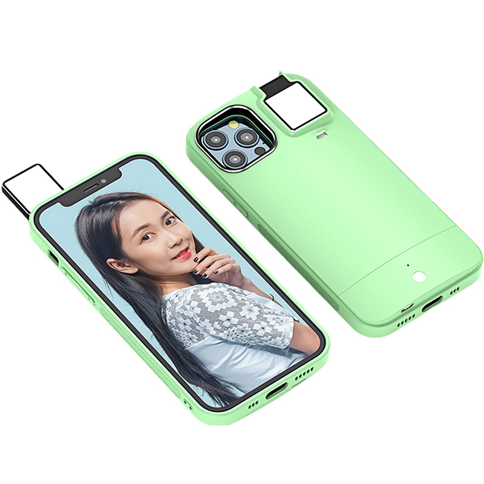 TCXSSL Smart LED Fill Light Case for iPhone 12/12 Pro/12 Pro Max - 4 Adjustable Lighting Modes, Ultra-Thin Protective Cover (Pink/Green) - Perfect for Photography, Video Calls & Low-Light Selfies