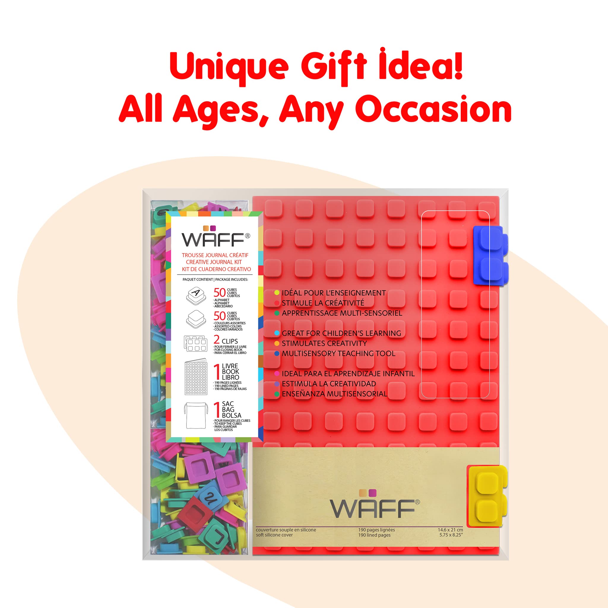 Red Refillable A5 Journal Notebook with Soft Lock - 190 Lined Pages & 100 Lego-Compatible Cubes - Creative Birthday Gift for Boys & Girls (9+ Years Old) - Perfect for School, Diary Writing & Building Blocks Play