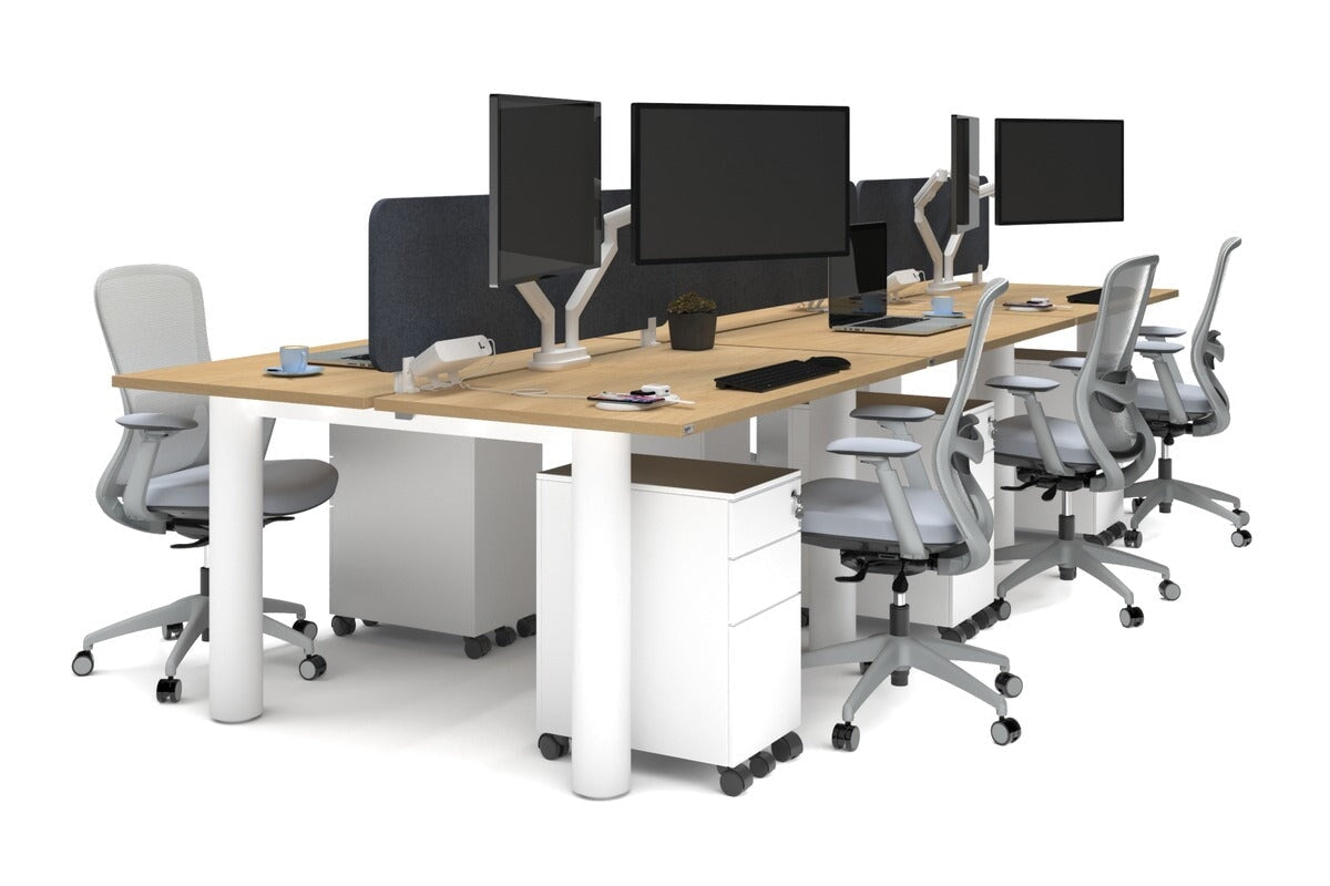 Quadro Cylinder Leg 6-Person Office Workstation Desk - 1200L x 800W with Cable Management Scallop - Perfect for Open Office Layouts & Collaborative Workspaces