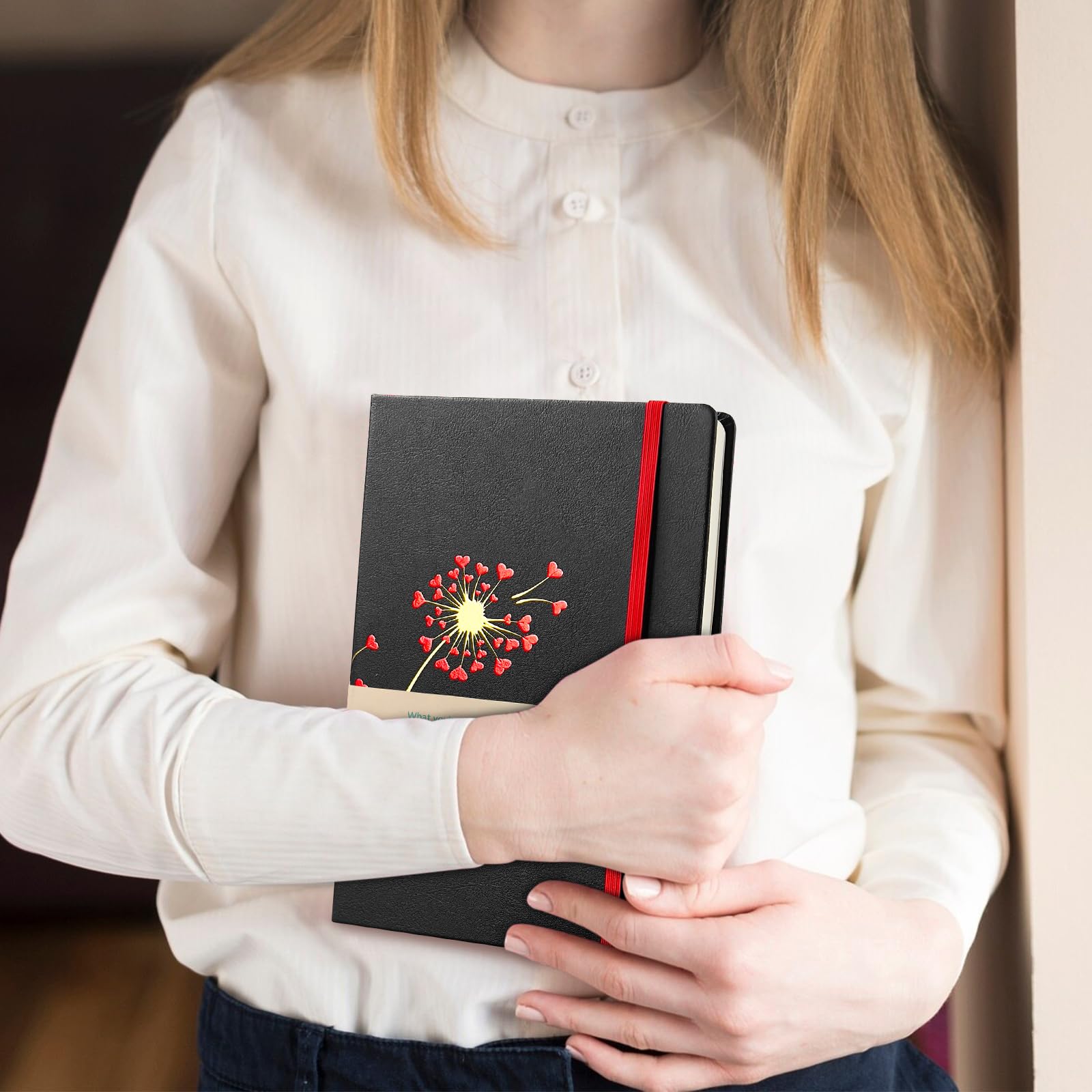 Premium Lined Black Journal Notebook - 192 Pages A5 Hardcover with Thick Paper, Pen Loop & Pocket - Perfect for Travel, Business, Work & School - College Ruled Writing Notebook for Women & Men - 5.6