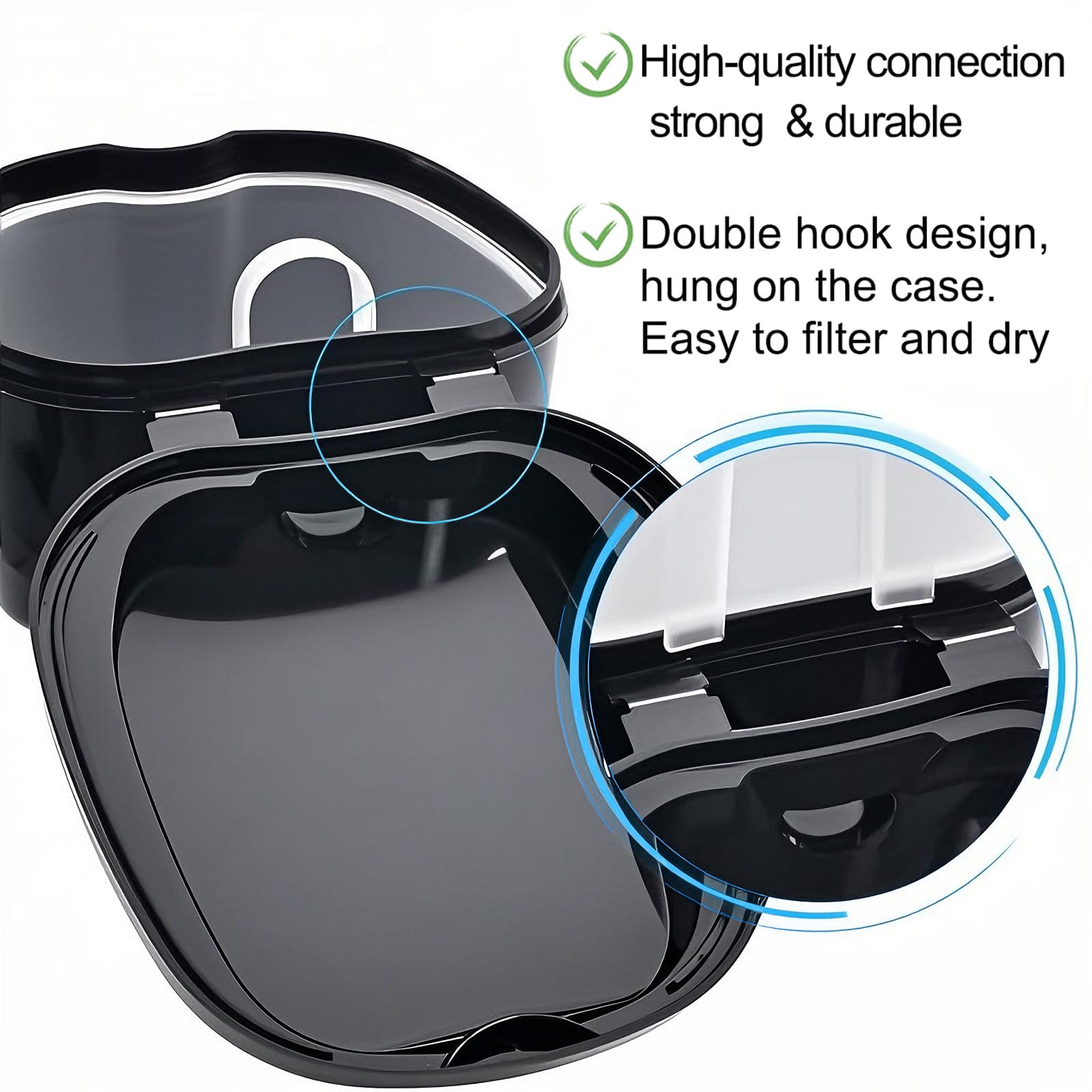 Black Denture Soaking Container with Strainer & Lid - Waterproof Denture Case for Partial Dentures, Orthodontic Retainers & Teeth Cleaning | Perfect for Travel, Nighttime Storage & Denture Care Routine