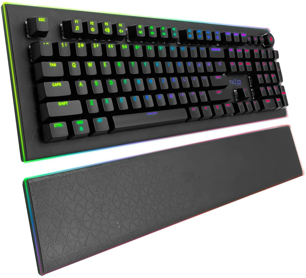Tilted Nation RGB Gaming Mechanical Keyboard - Red Switches, Volume Control Knob & Magnetic Wrist Rest | Fast Response for PC Gamers | Perfect for FPS, MOBA & Streaming Setup