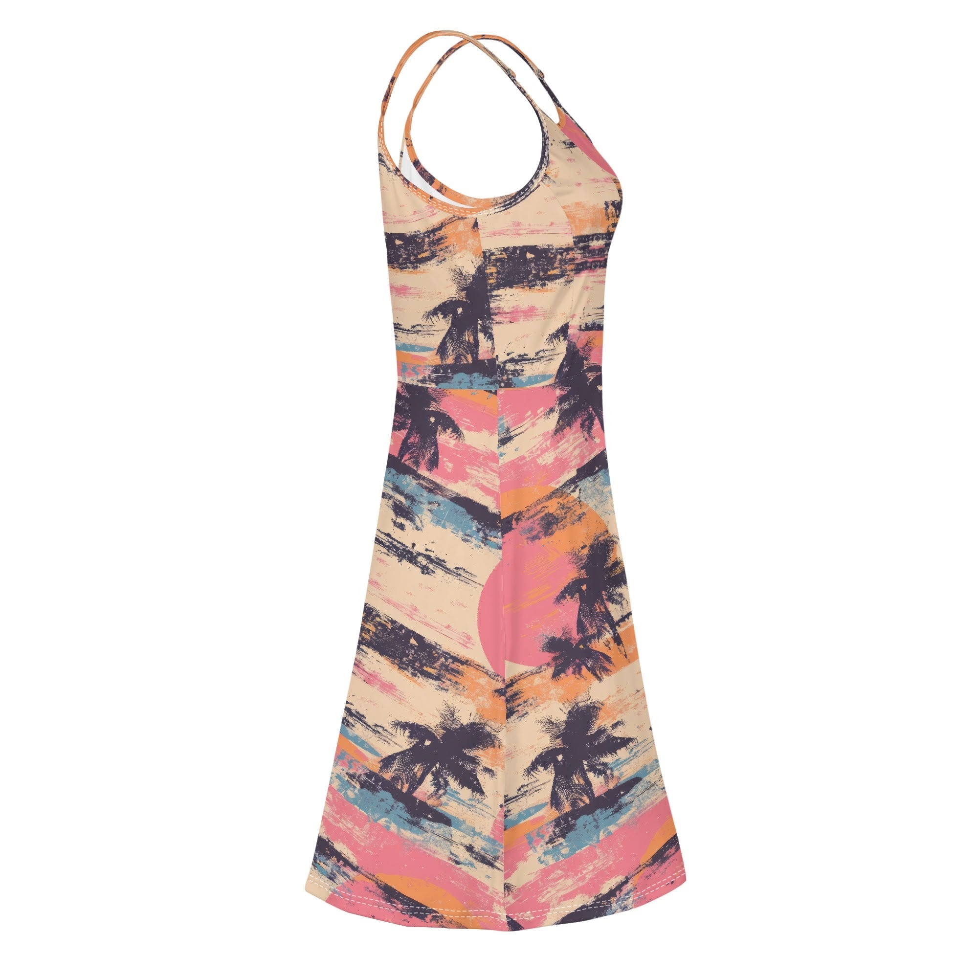 Grunge Sunset Lounge Sleeveless Adjustable Spaghetti Strap Short Dress for Women | Summer Casual Mini Dress | Perfect for Beach, Music Festivals & Date Nights