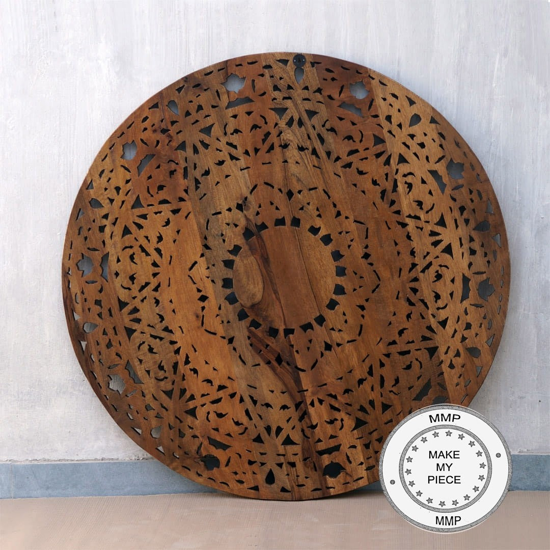 Hand Carved Indian Solid Wood Brown Panel - Authentic Handmade Home Decor for Living Room, Bedroom & Office