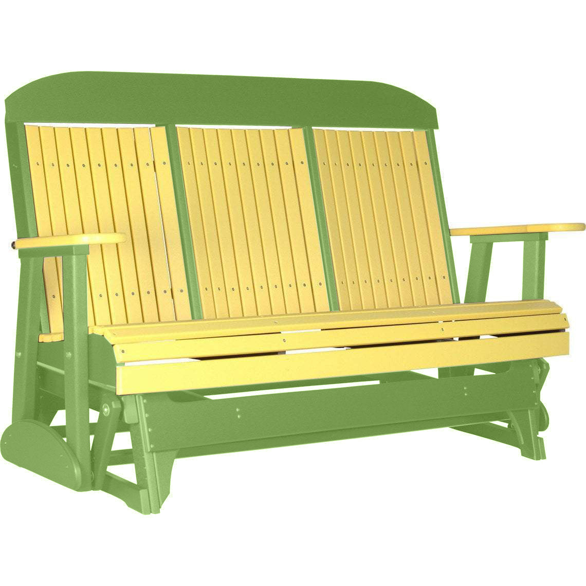 LuxCraft 5 ft. Yellow Recycled Plastic Highback Outdoor Glider with Cup Holder - Perfect for Patio, Garden, and Backyard Relaxation