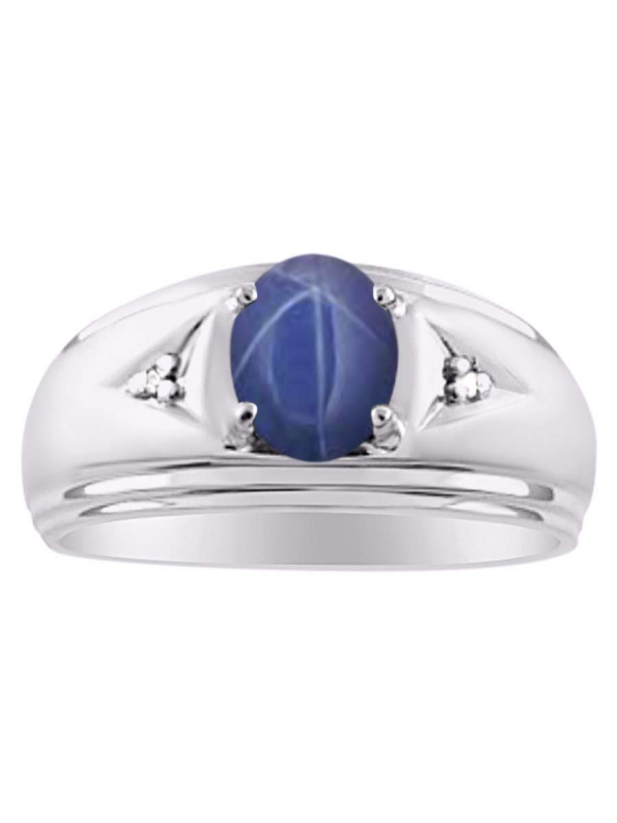 RYLOS Men's Sterling Silver Rings with 8X6MM Oval Gemstone & Genuine Diamond - Classic Birthstone Jewelry for Men (Sizes 8-13) | Perfect for Gifts, Weddings, Anniversaries & Everyday Wear