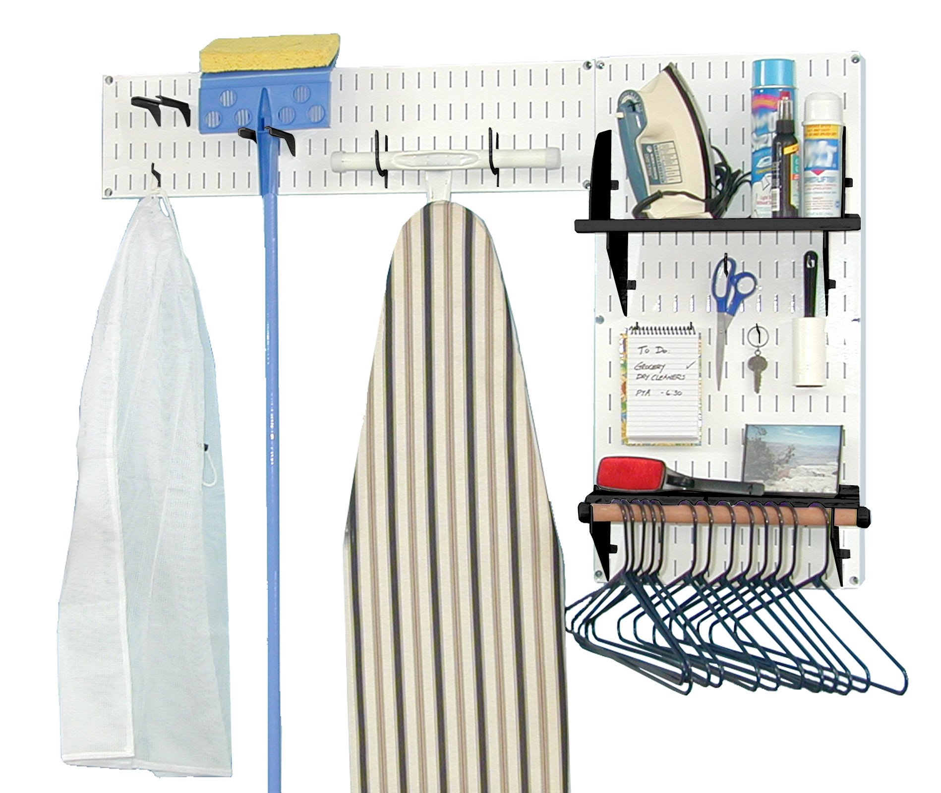 Wall Control Laundry Room Organizer - Wall Mounted Storage System with White Panels & Black Accessories - Perfect for Small Spaces, Apartments & Home Organization
