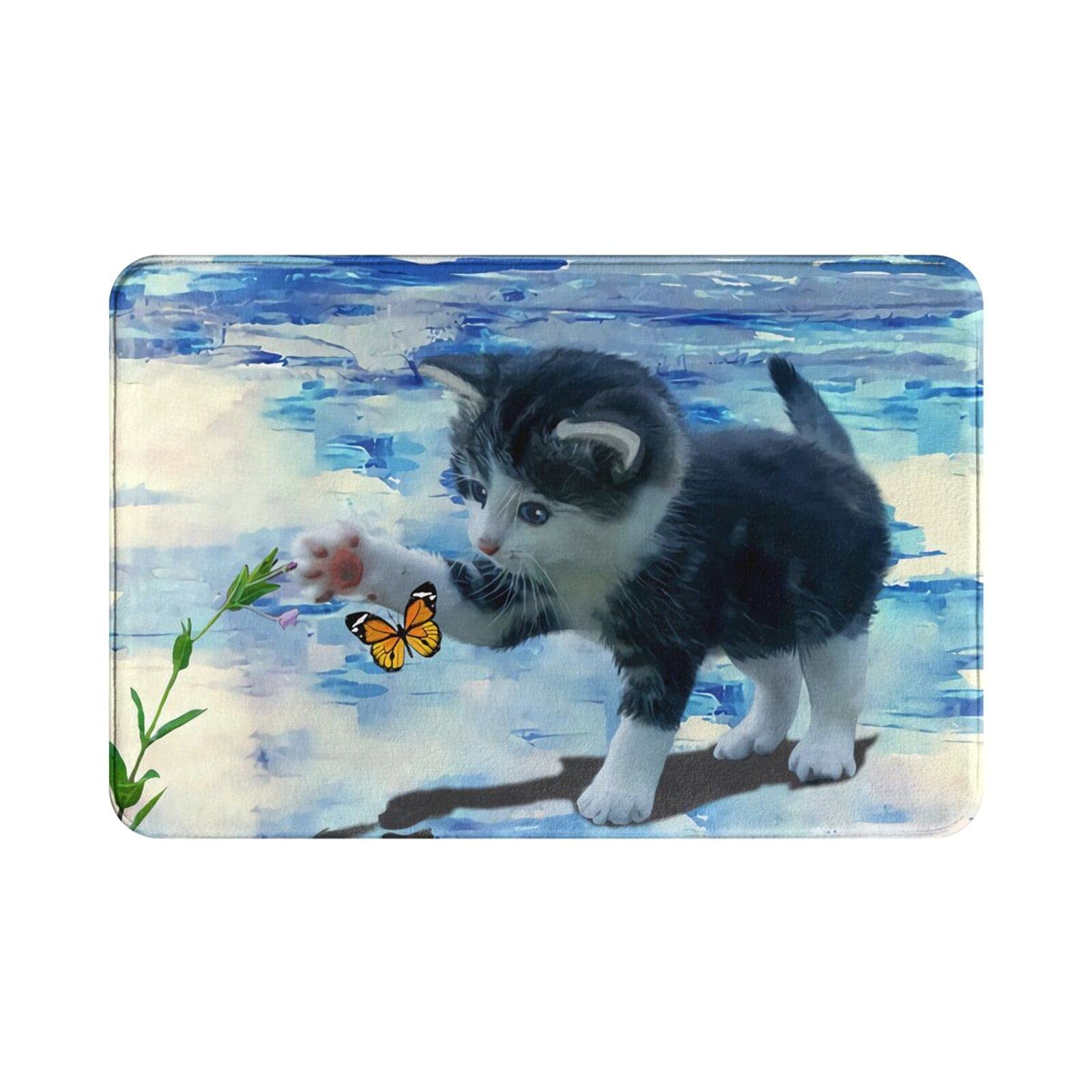 Cute Cat Butterfly Bath Mat - Soft Absorbent Bathroom Rug, Non-Slip Shower Mat for Home Decor, 15.7 x 23.5 Inches - Perfect for Bathroom, Shower, and Bedroom Door Mat