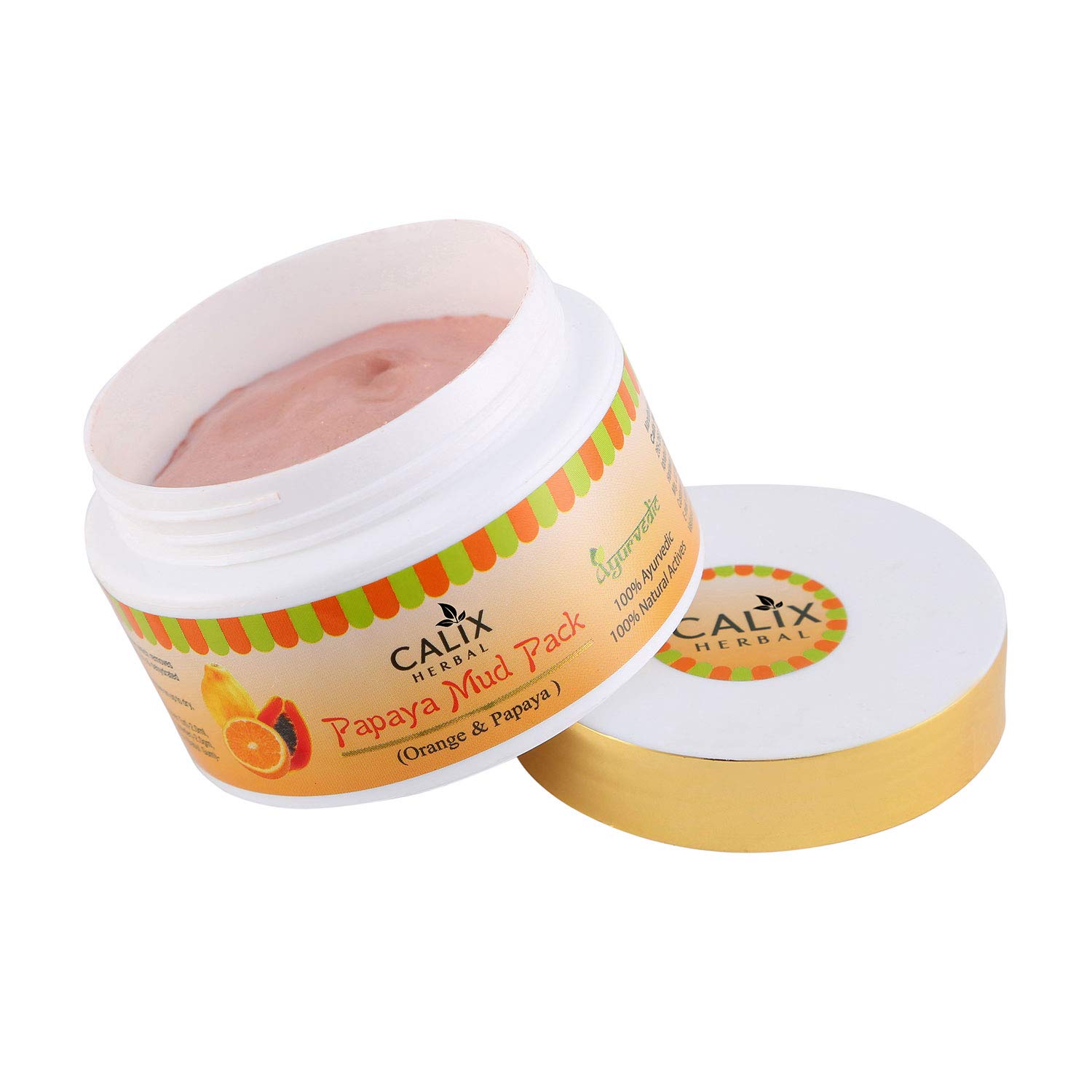 Calix Herbal Papaya Mud Mask - Exfoliating Face Scrub for Dead Skin Cells, Blemish & Pigmentation Treatment, 60g | Brightening Facial Care for Glowing Skin at Home Spa