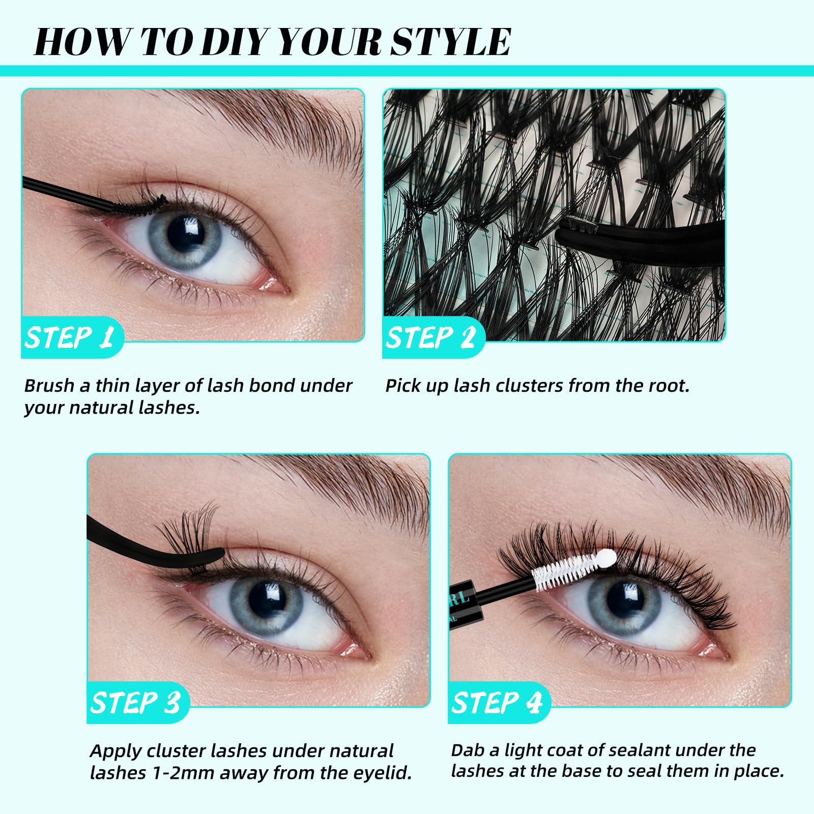 320Pcs DIY Individual Lash Clusters Kit with Lash Bond, Seal & Remover - Professional Eyelash Extension Tools for Home Use (3040D, D-Mix 9-16mm) - Perfect for Salon-Quality Lashes, Bridal Makeup & Special Occasions