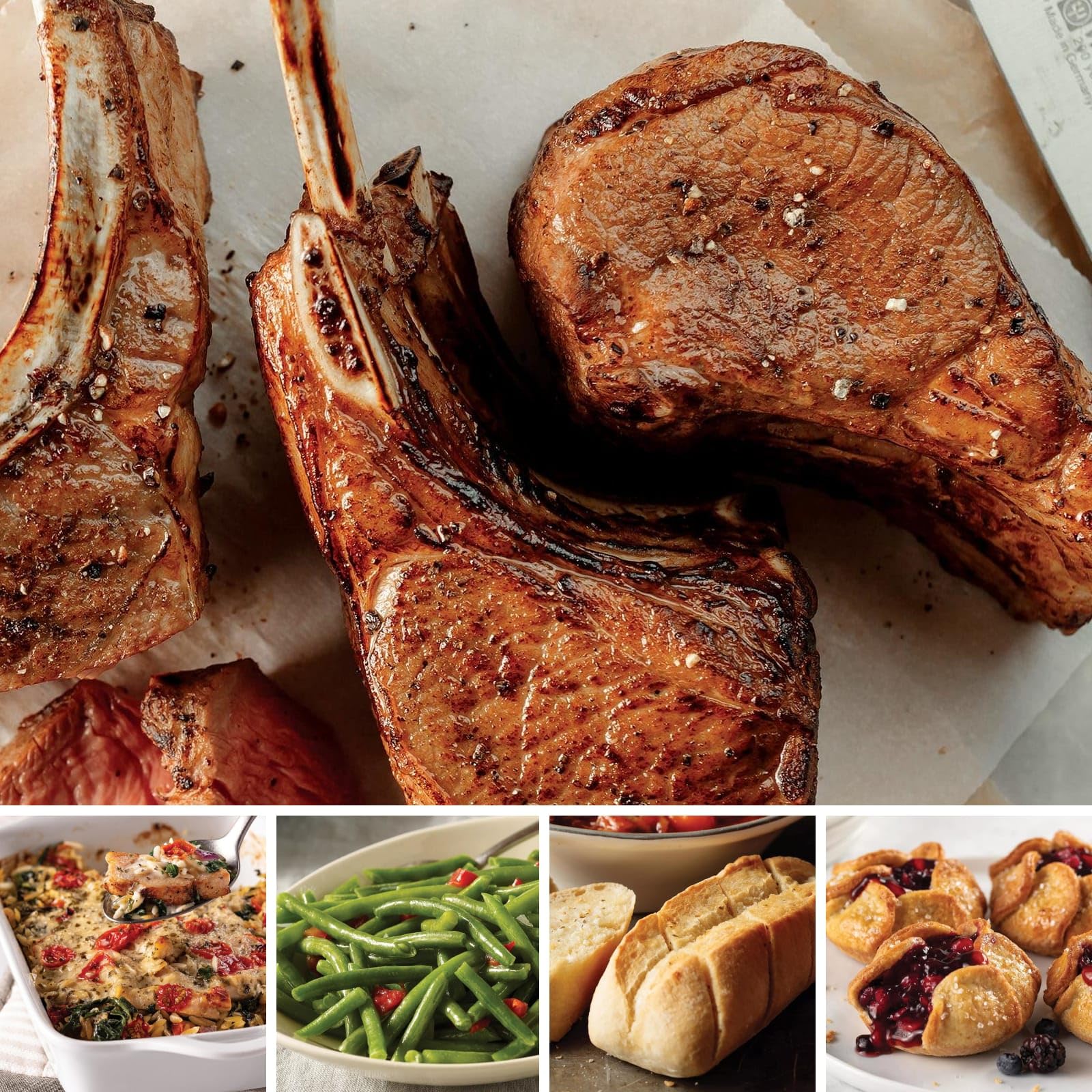 Premium Omaha Steaks New Zealand Lamb Loin Chops Holiday Dinner Set - 6 Tender Lamb Chops, Creamy Pecorino Orzo, Buttered Green Beans, Garlic Baguettes & Berry Tartlets - Perfect for Christmas, Thanksgiving & Family Gatherings