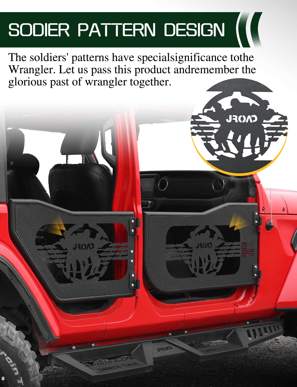 Jeep Wrangler JL & Gladiator JT Tube Doors - Compatible with 2018-2023 Models | Front & Rear Soldier Pattern Half Doors (No Mirrors) | Summer Off-Road Adventure Upgrade