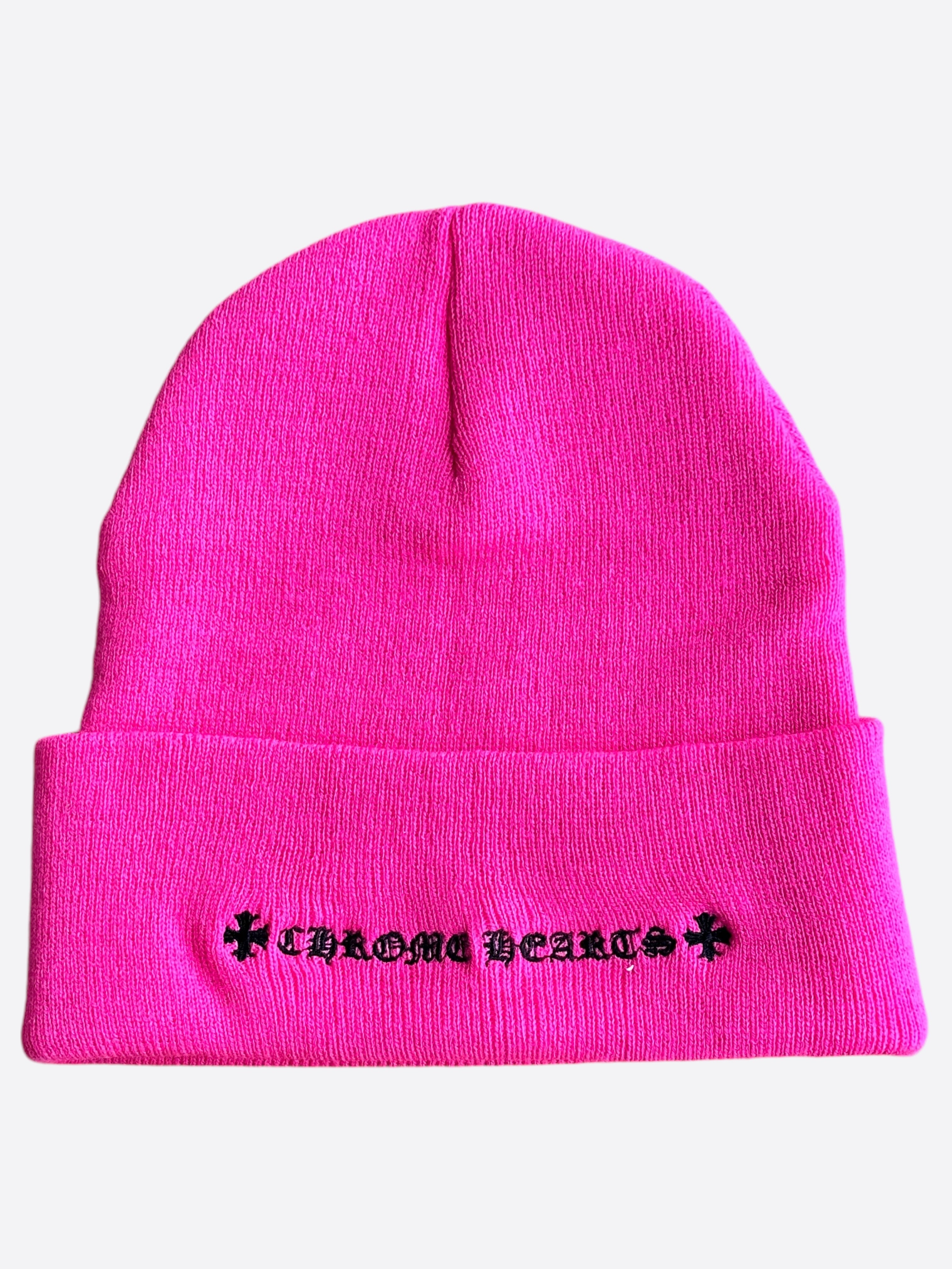 Chrome Hearts Pink & Black CH Logo Embroidered Beanie Hat for Women & Men - Stylish Winter Accessory for Outdoor Activities