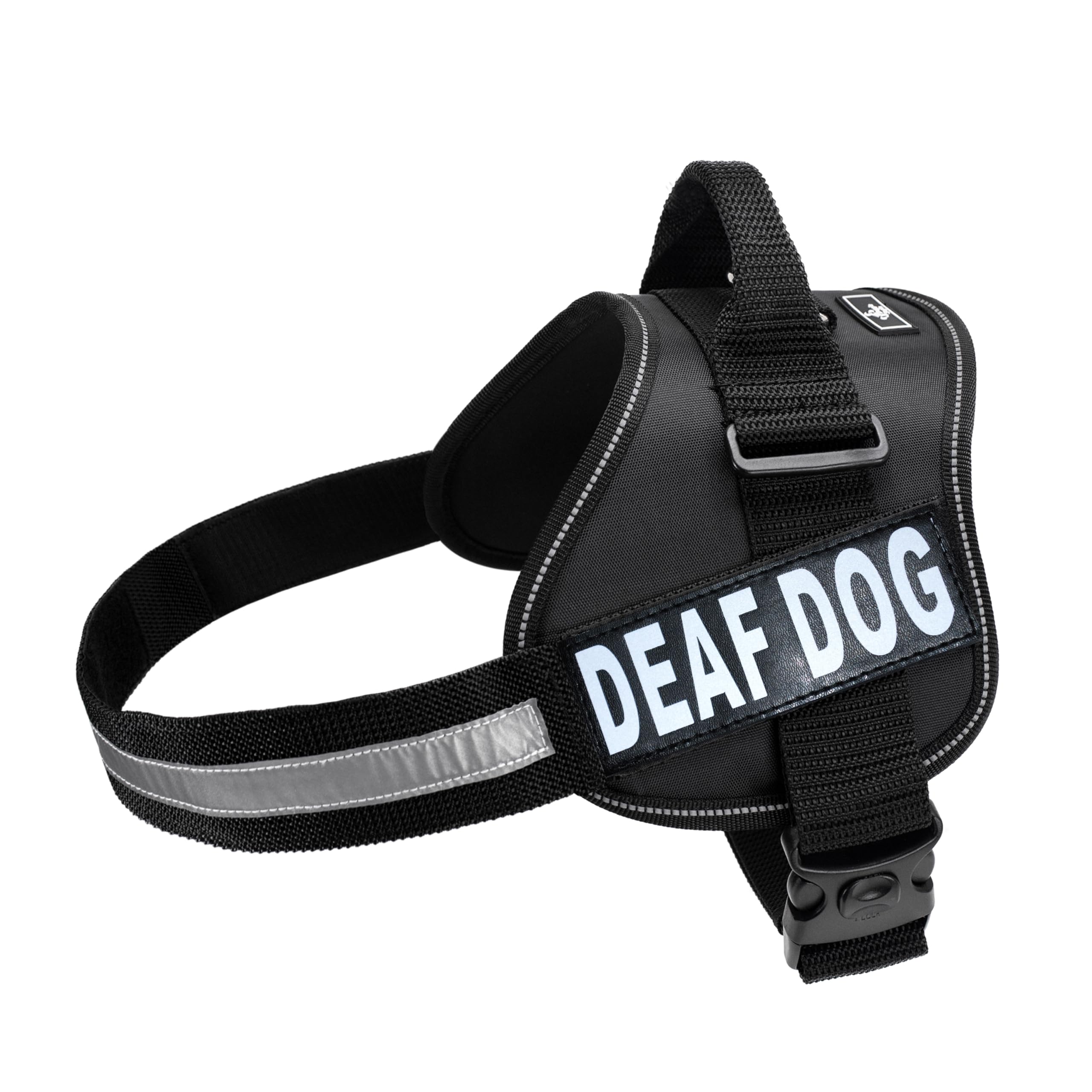 Doggie Stylz Adjustable Dog Harness with Removable Patches & Reflective Trim - 2 Deaf Dog Reflective Hook & Loop Patches Included (12