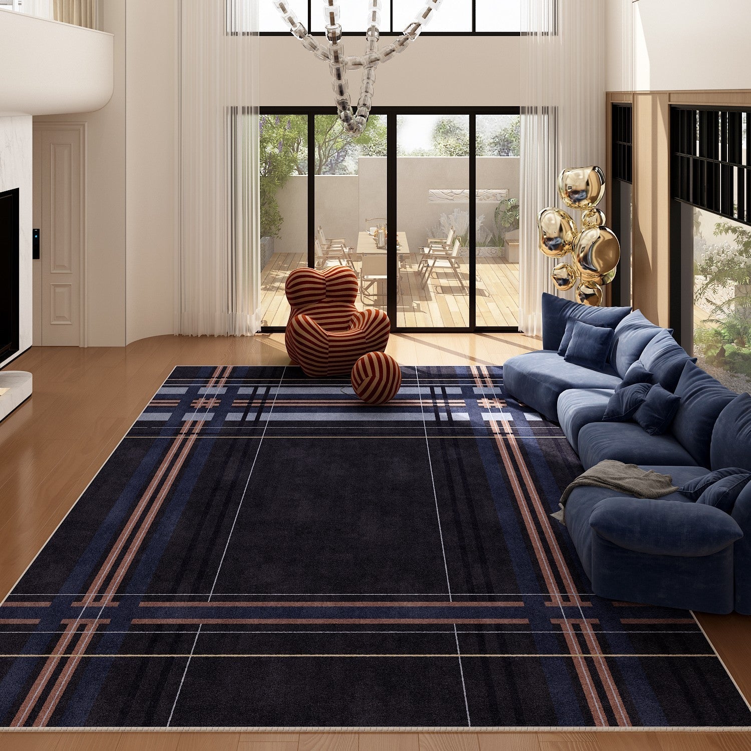 Abstract Blue Contemporary Modern Area Rug - Geometric Design for Living Room, Dining Room & Bedroom - Soft Non-Slip Large Floor Mat for Home Decor & Interior Design