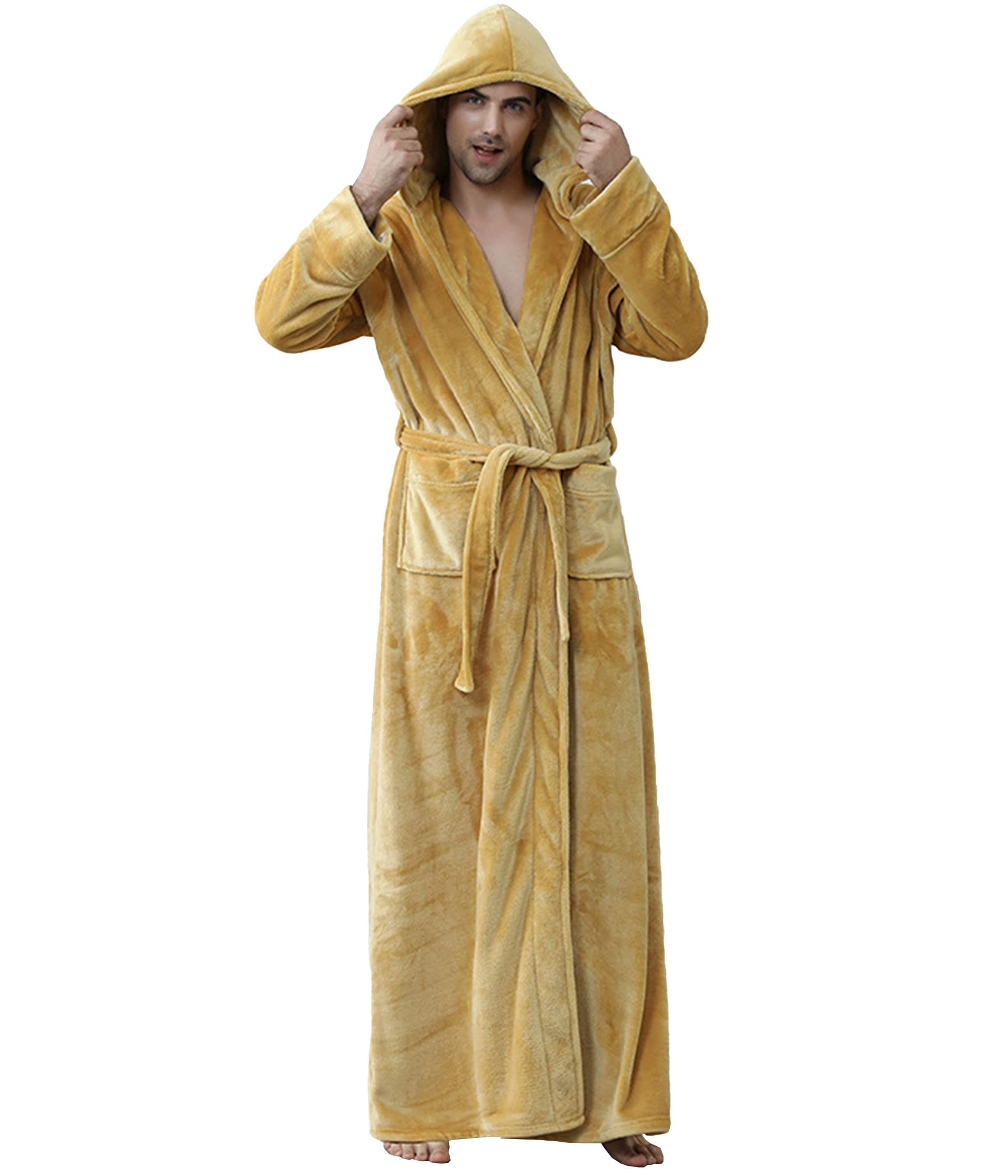 Soft Flannel Hooded Bathrobe for Men & Women - Long Sleeve Warm Towel Robe, Thick Unisex Nightgown - Perfect for Spa, Lounge & Winter Comfort