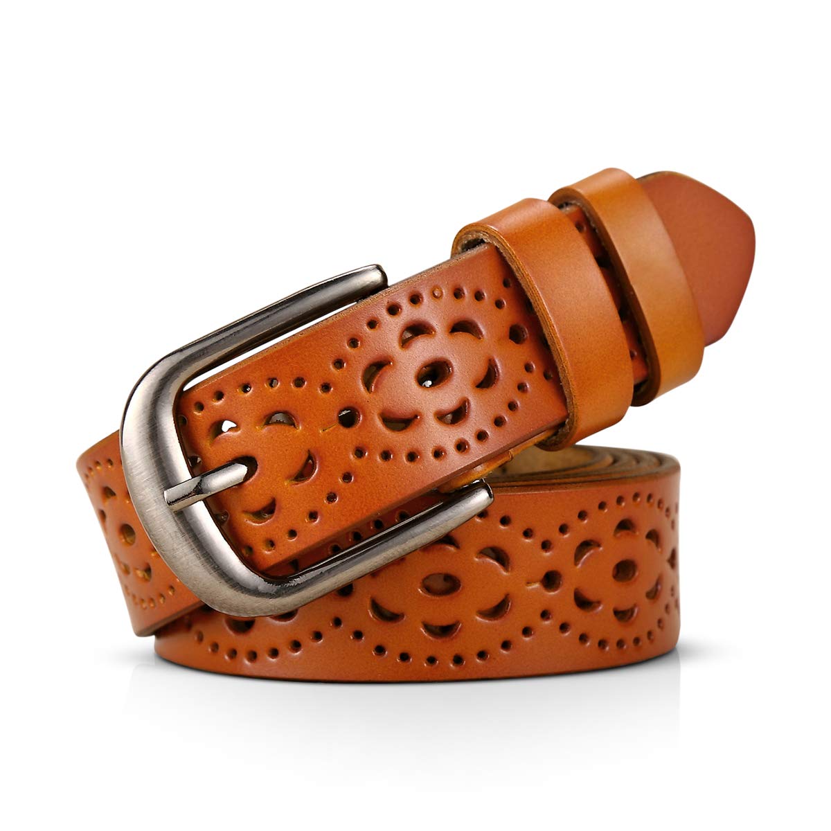 Fashion Genuine Cowhide Leather Women's Belt - Hollow Flower Design with Alloy Buckle | Stylish Waist Belt for Women | Perfect for Office, Casual Wear & Special Occasions