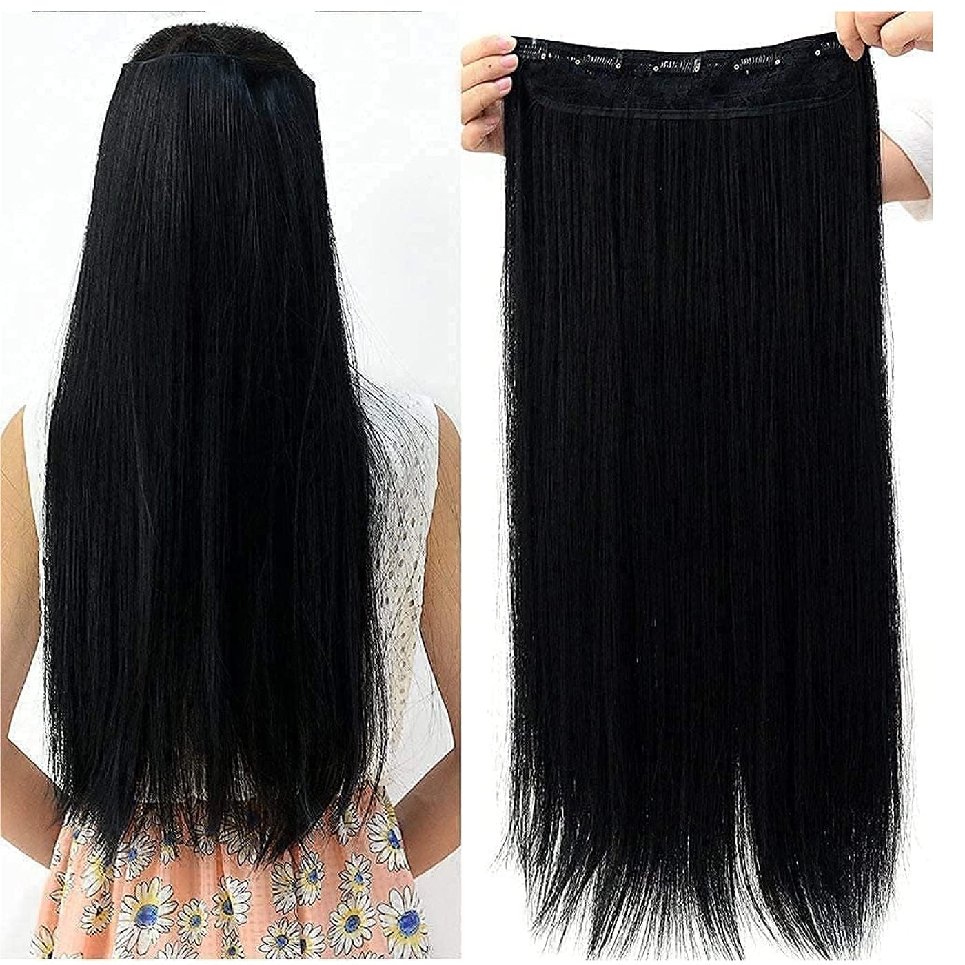 Verbier Wavy/Curly Long Natural Hair Extensions for Women - 5 Clip-In Human Hair Extensions (Black) | Perfect for Daily Wear, Parties & Special Occasions