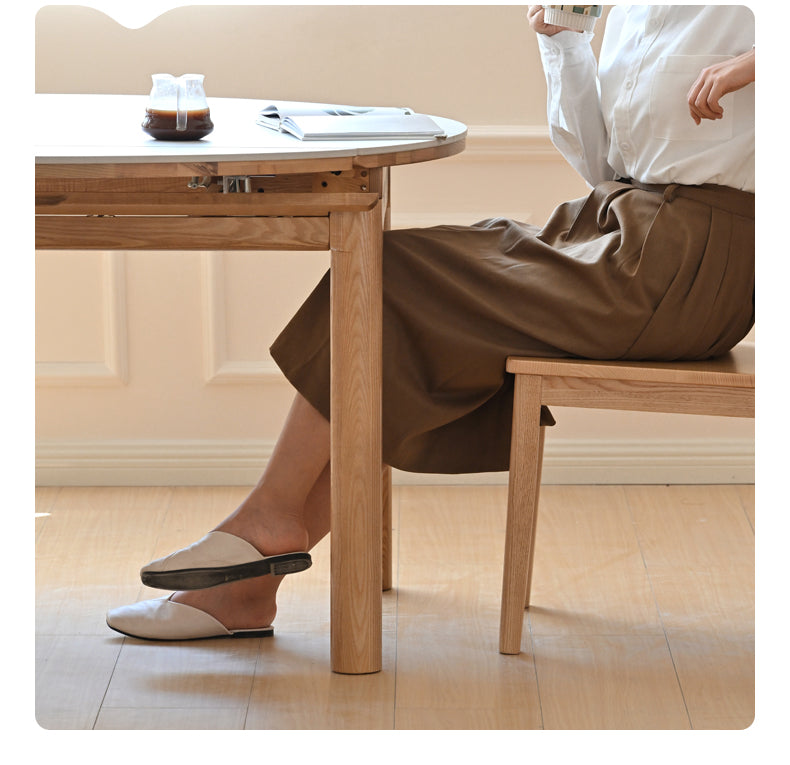 Solid Oak & Ash Wood Extendable Dining Table with Rock Plate - Perfect for Family Gatherings & Dinner Parties