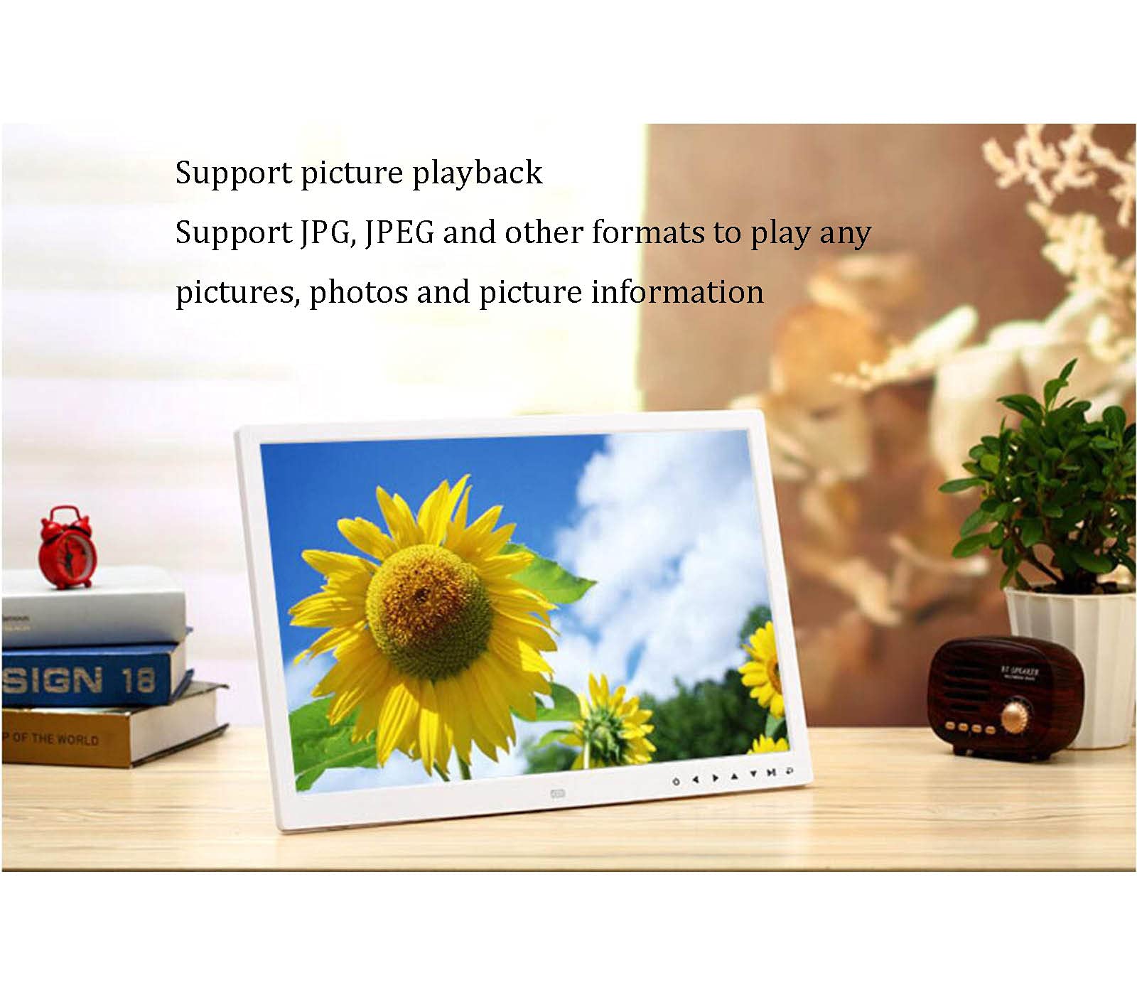 BINGQIAN 17 Inch HD Digital Photo Frame - 1440x900 Resolution, 16MB Memory, Smart Electronic Picture Album with Multi-Function Calendar, Alarm Clock & Remote Control - Perfect Gift for Home, Office & Living Room Decor