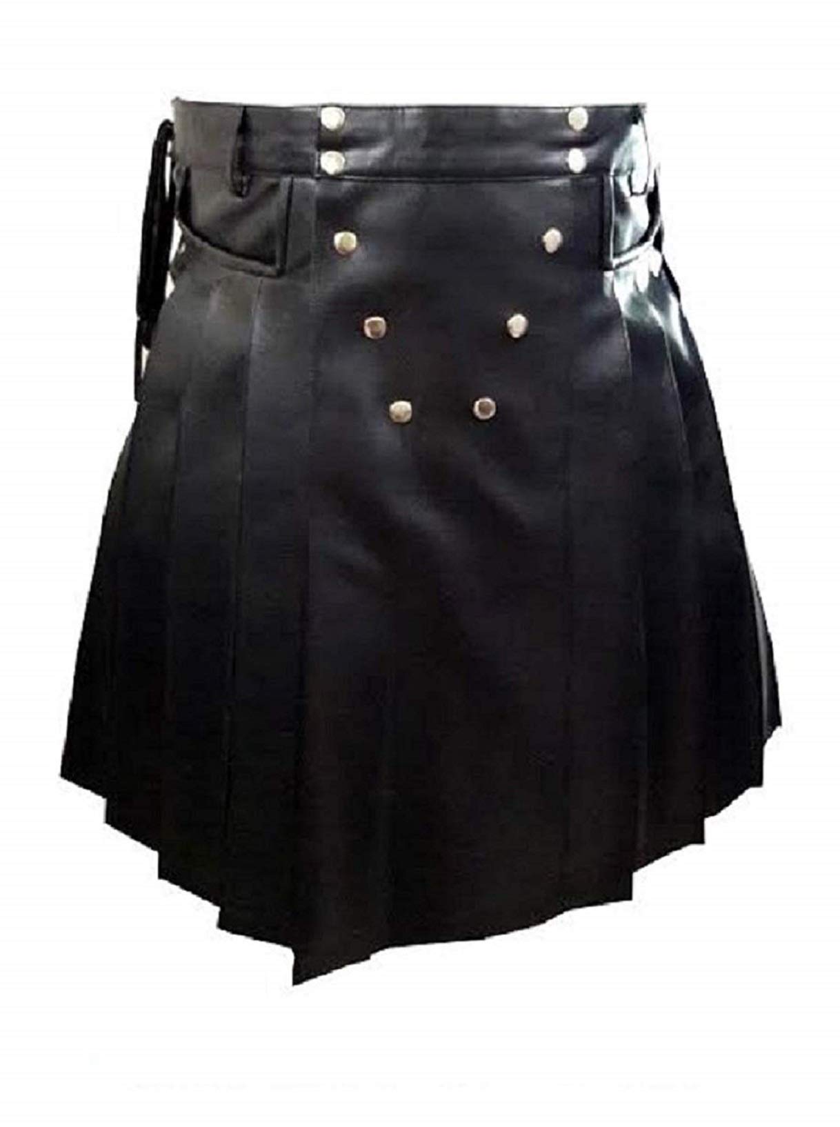 **Men's Real Leather Kilt with Flat Front Pocket – Wrap Style for LARP, Gladiator, Club Wear & Utility Use**    *(Perfect for Renaissance Fairs, Cosplay, Nightclubs & Outdoor Adventures)*