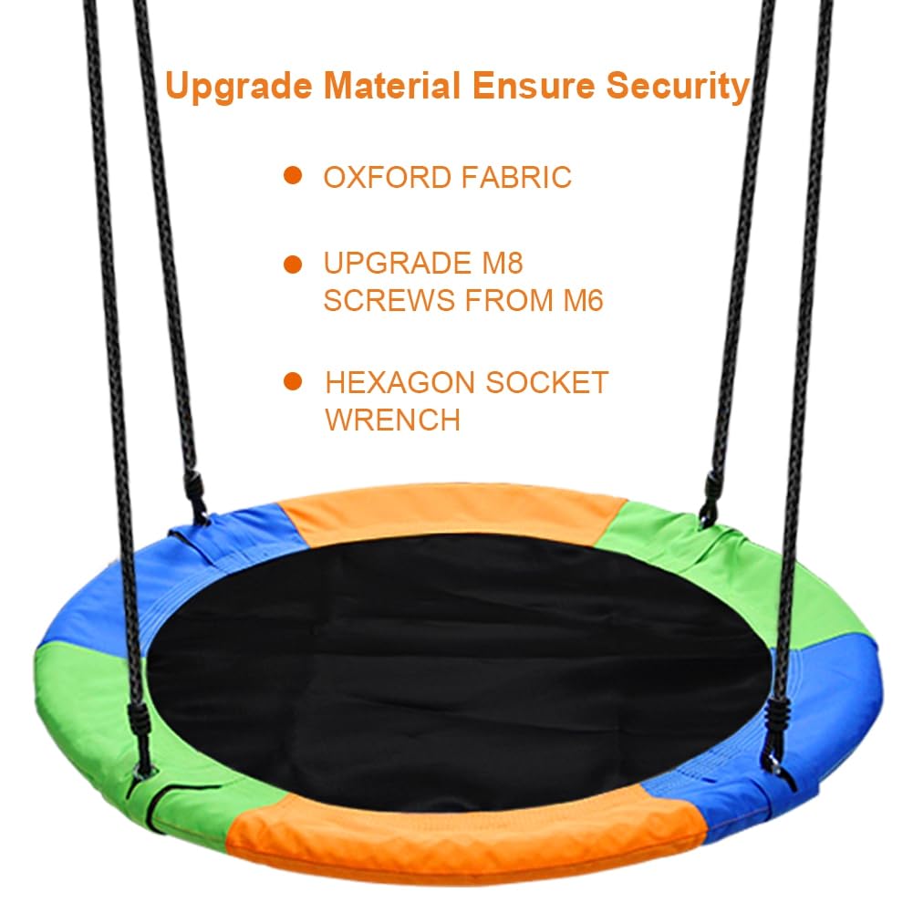 Juegoal 40 Inch Saucer Tree Swing - Heavy Duty Outdoor Rope Swing with Platform for Kids, Includes Bonus Carabiner for Easy Hanging - Perfect for Backyard, Garden, and Playground Fun