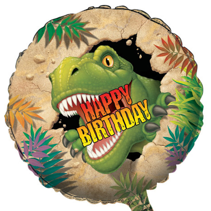 12-Piece Bulk Dino Blast Mylar Balloons for Birthday Party Decorations, Jurassic Theme Events & Kids Room Decor - Assorted Dinosaur Shapes