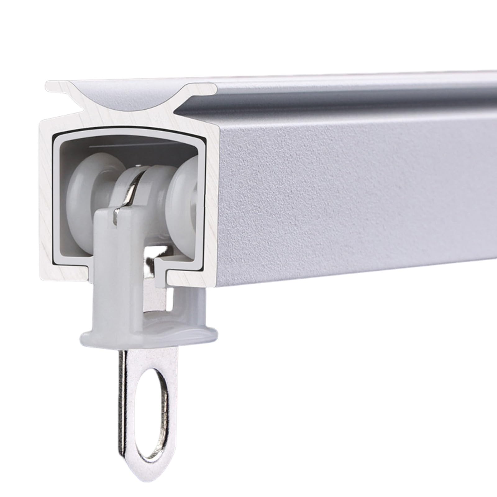 White Silent Ceiling Curtain Track - Heavy Duty Double Rail Set with Frosted Texture for Wall or Ceiling Mount - Perfect for Living Room, Hotel, Hospital & Classroom Use - Durable & Noise-Free Curtain Hanging Solution (Color: Silver)