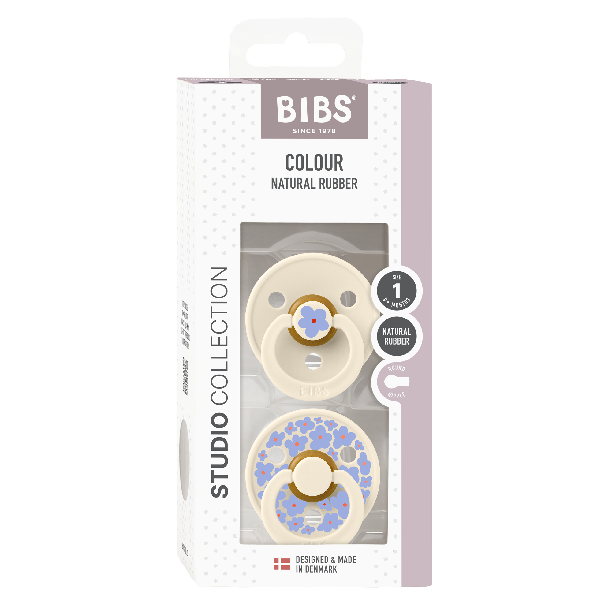 BIBS Studio Collection Jasmine Latex Pacifiers - Twin Pack (2-Pack) for Newborns & Babies - Soothing & Comforting for Day & Night Use