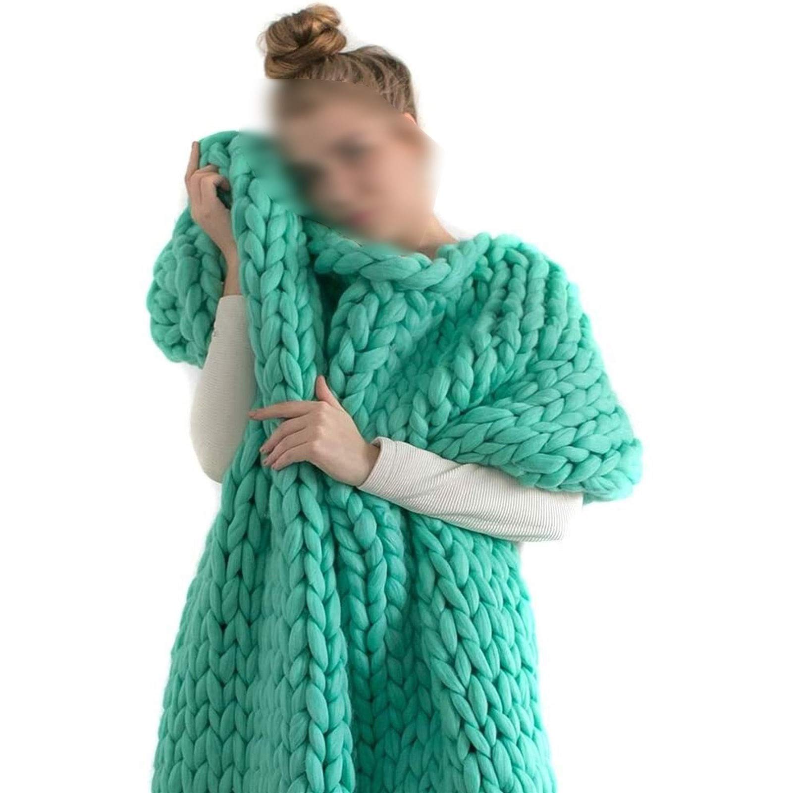 ZFF Soft Chunky Knit Blanket - Handwoven Cozy Throw with Bulky Knitting Yarn - Boho Home Decor for Bedroom, Pet Bed, Chair, Sofa & Yoga Mat - Blue 60×71in (150×180cm) - Perfect for Cozy Nights, Reading Nook & Winter Warmth