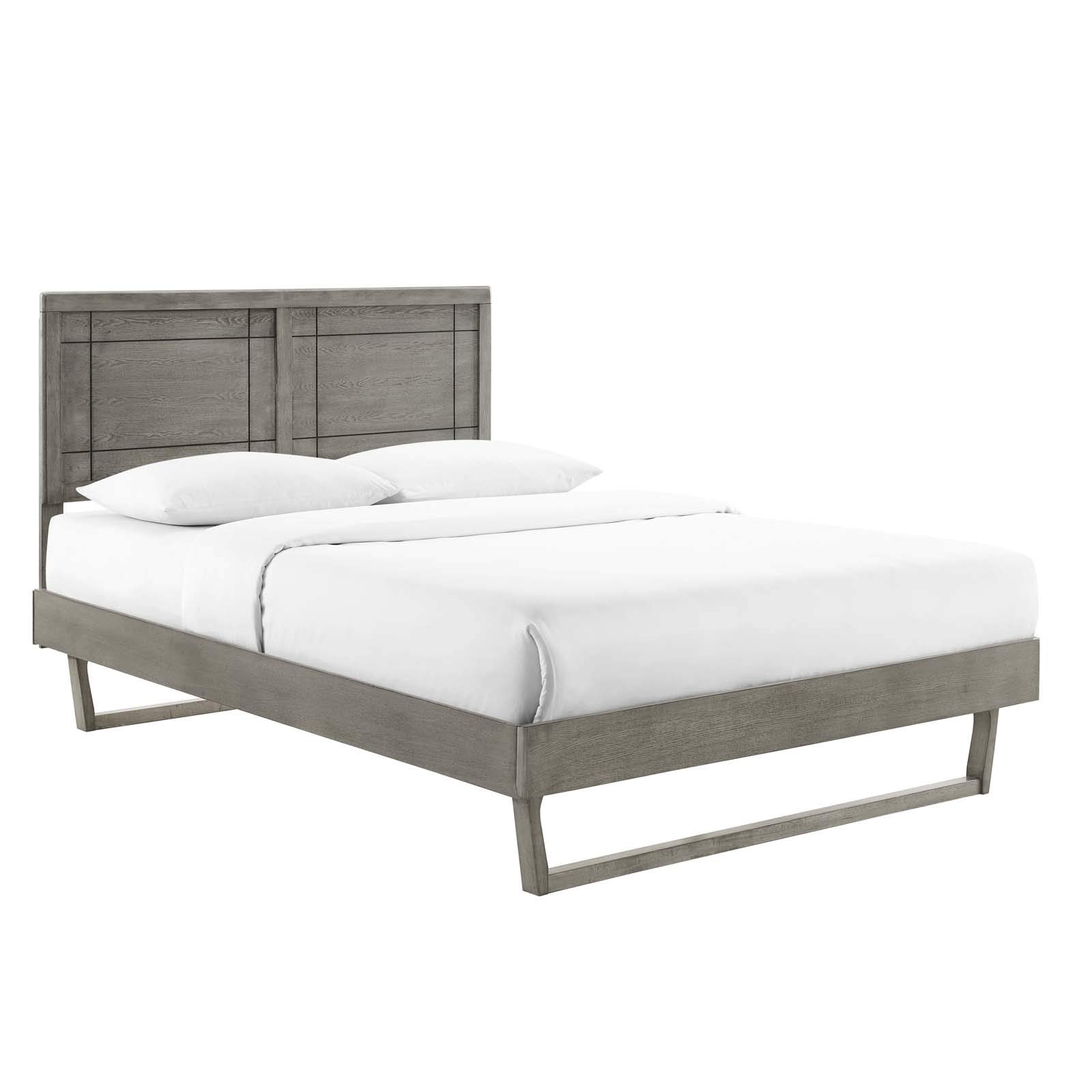 Modway MOD-6625-GRY Marlee Full Size Wooden Platform Bed with Angular Frame in Gray - Modern Minimalist Bedroom Furniture for Small Spaces & Guest Rooms