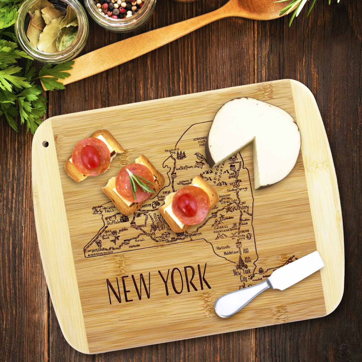 Premium New York Themed Wood Cutting Board - 11 x 8.75 Inches - Durable Kitchen Chopping Board for Cheese, Charcuterie & Food Prep - Perfect Gift for Home Chefs & NYC Lovers