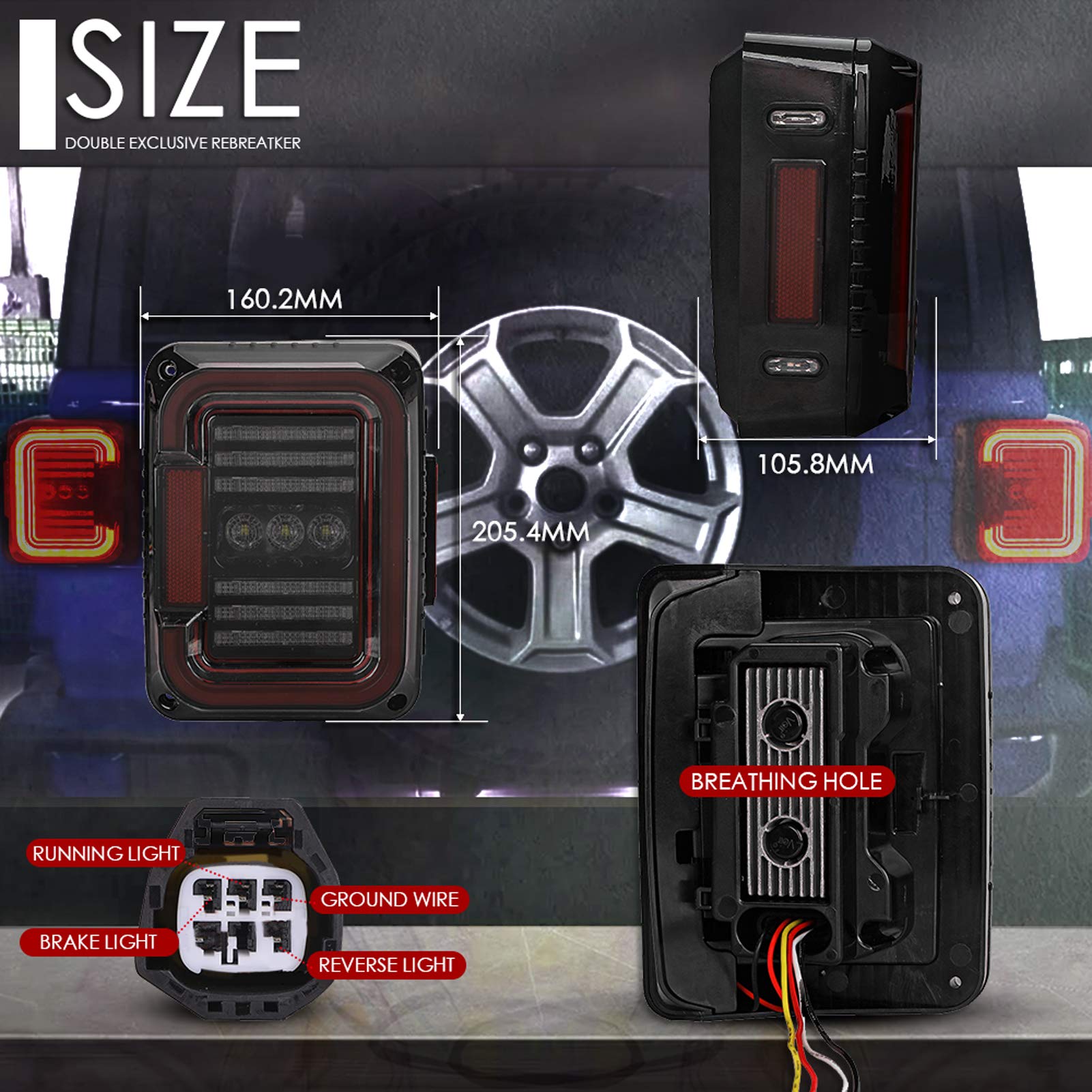 Smoked LED Tail Lights Replacement for Jeep Wrangler JK JKU 2007-2017 - 20W Brake Reverse Lights, DOT Approved Daytime Running Lights - Perfect for Off-Roading, Night Driving & Enhanced Safety