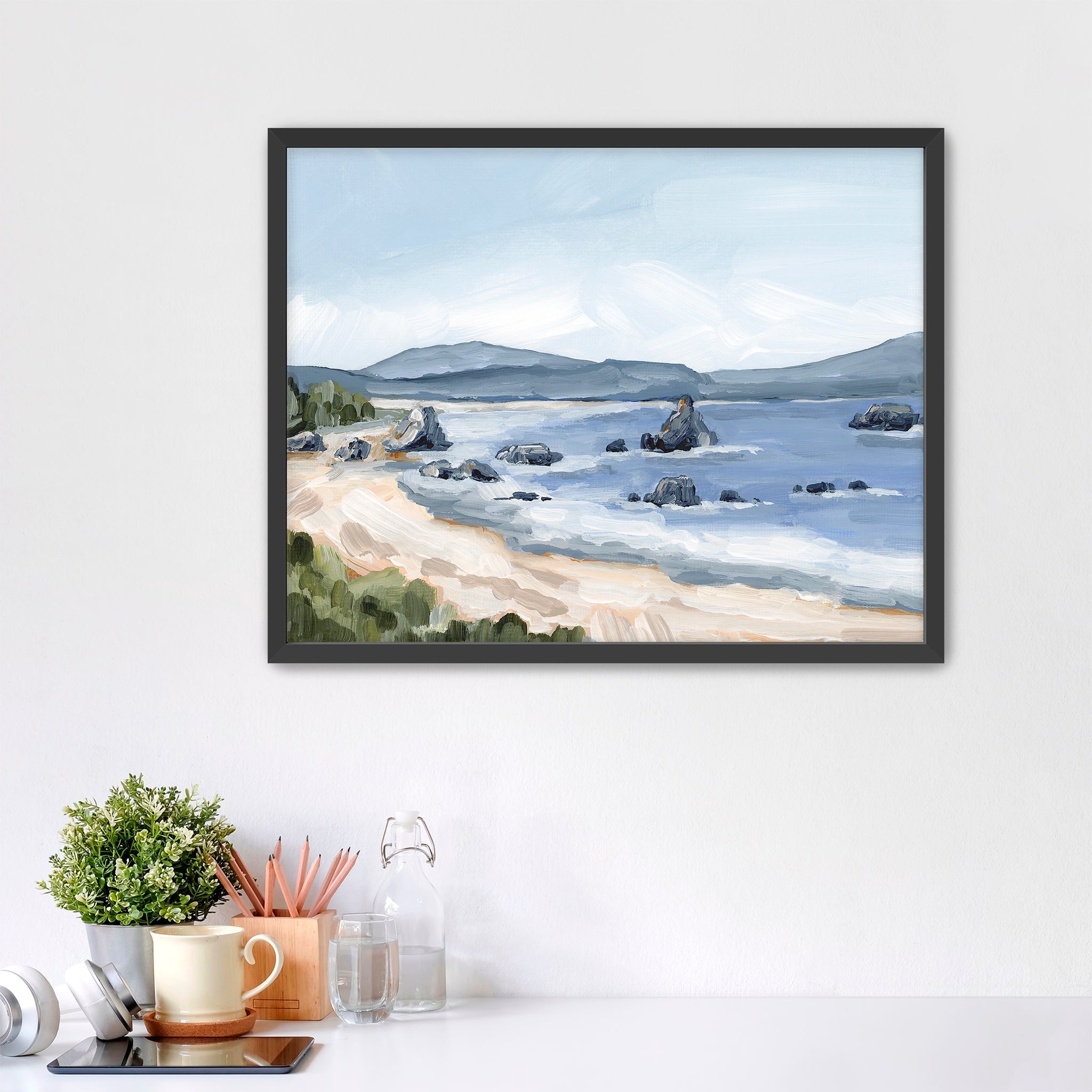 Battle Rock Beach Art Print - Coastal Wall Decor for Living Room, Bedroom & Office - Stunning Ocean Landscape Painting for Home & Office Decor