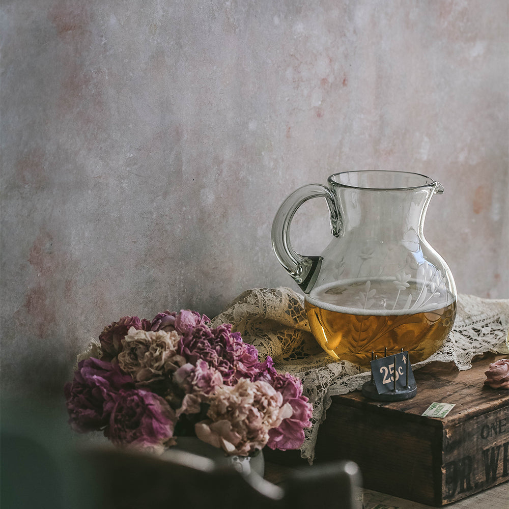 Handcrafted Round Etched Glass Pitcher - Elegant Artisan Design for Iced Tea, Lemonade & Cocktails - Perfect for Entertaining & Home Decor