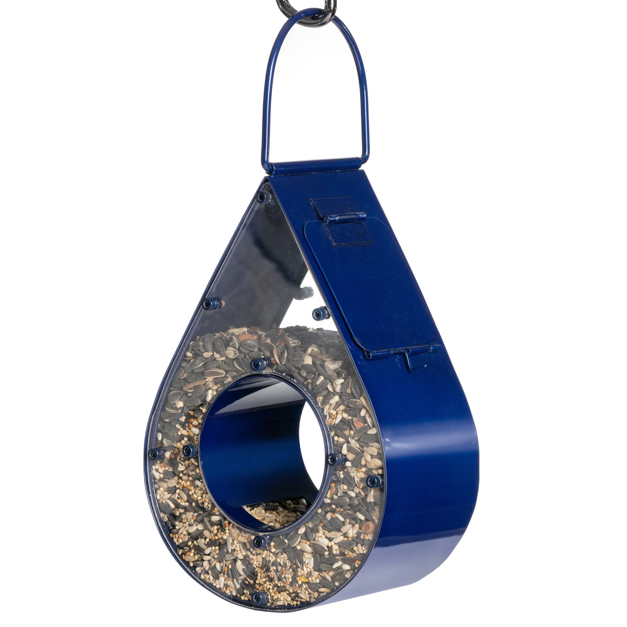 Rain Drop Fly Thru Blue Bird Feeder - Clear Window Bird Feeder for Outdoor Garden, Patio & Backyard - Attracts Cardinals, Finches & Wild Birds (Blue) - Perfect for Bird Watching & Nature Lovers