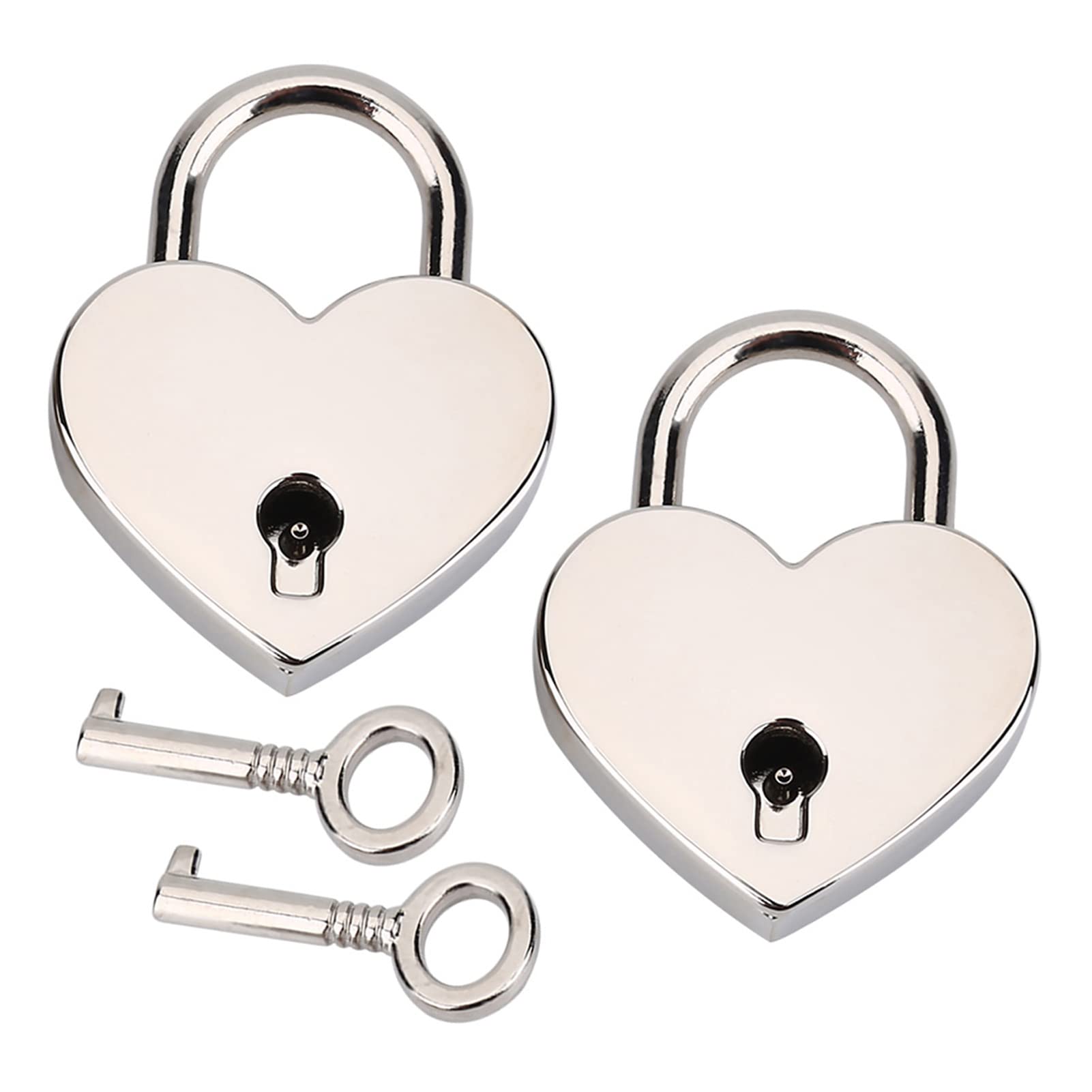 2 Pcs Small Heart Shaped Padlock With Key - Mini Lock for Luggage, Diary, Book & Jewelry Box - Silver - Perfect for Travel, School & Gift Giving