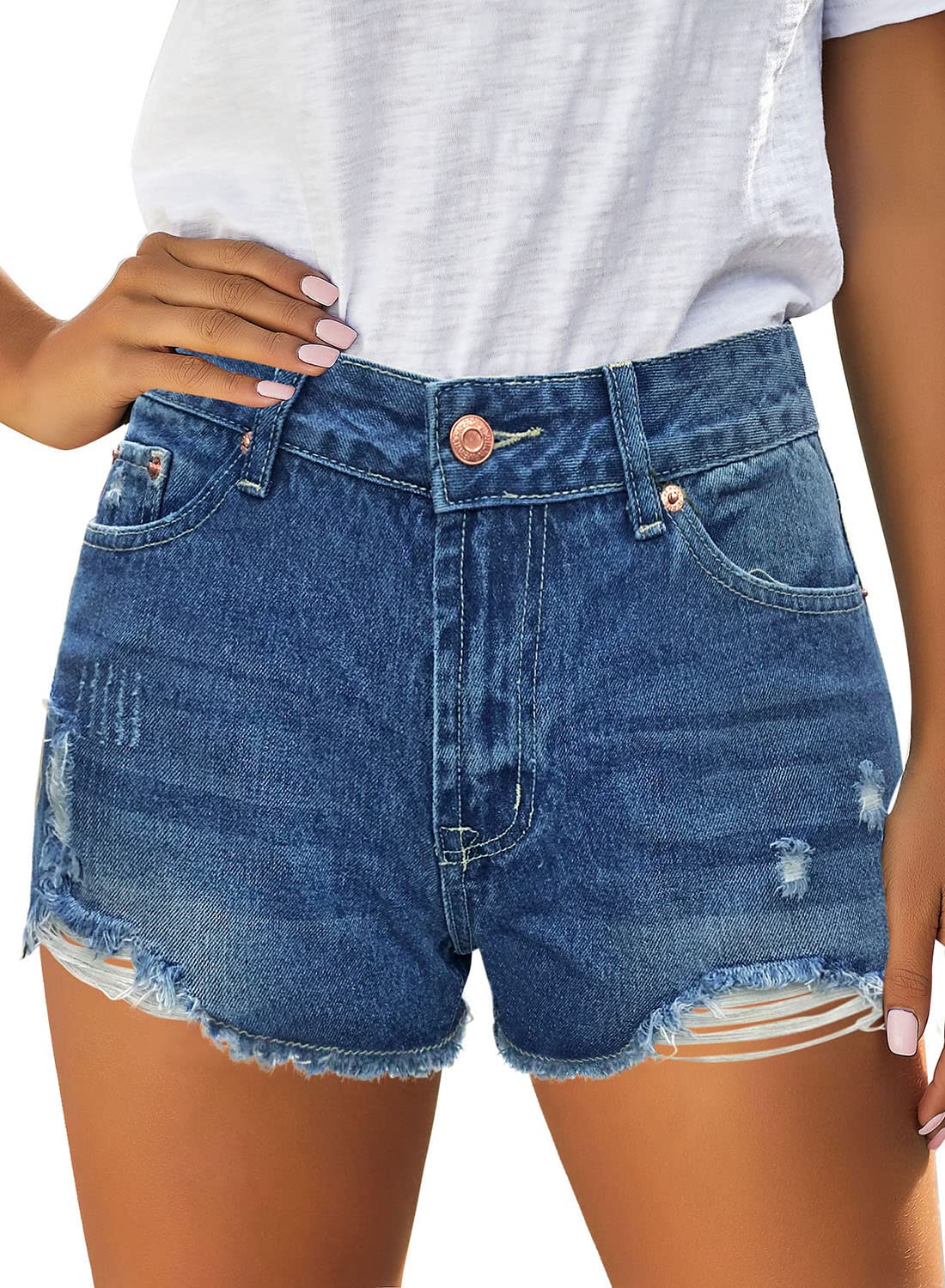 Uqnaivs Women's High Rise Distressed Denim Shorts - Casual Jean Hot Shorts for Summer Outfits, Beach Vacations & Street Style Fashion