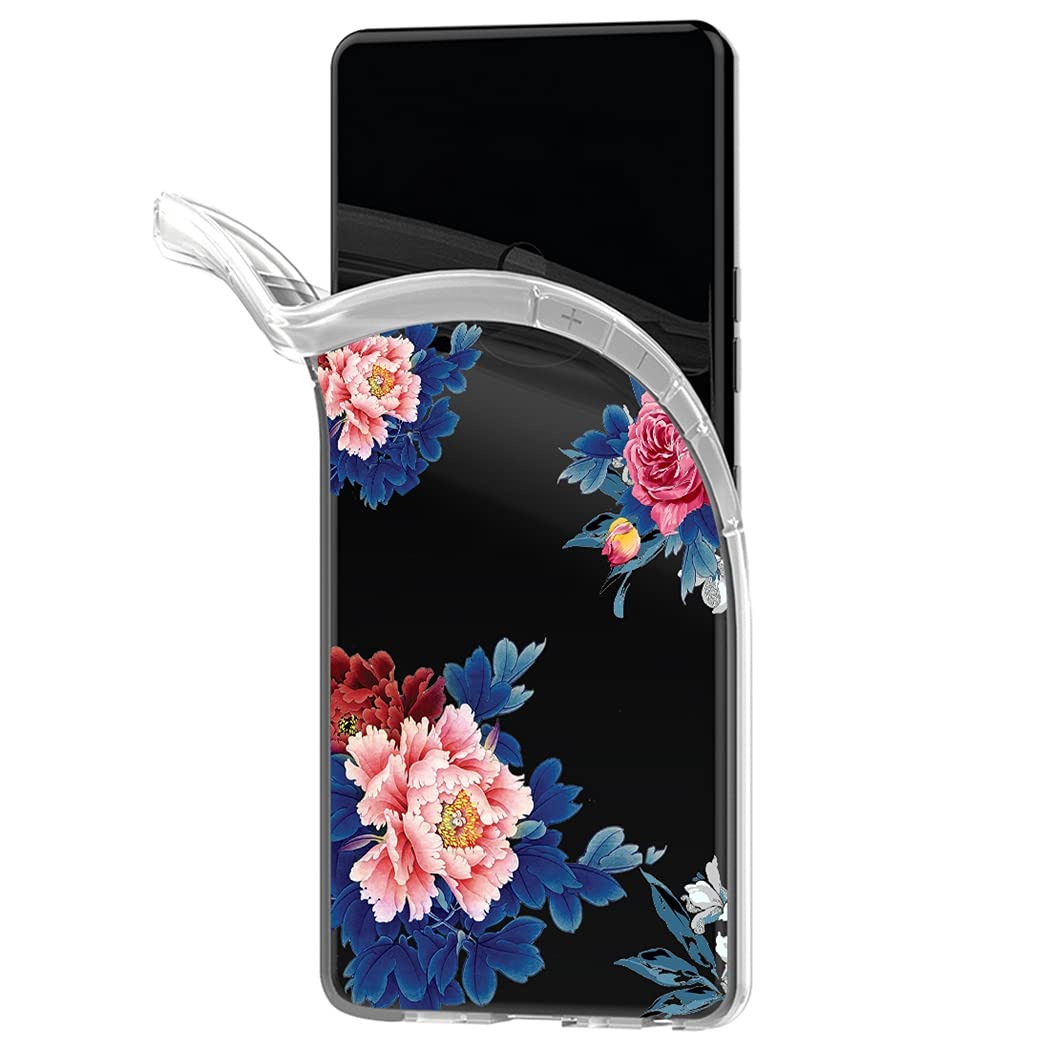 Samsung Galaxy S9 Phone Case for Women - Clear Slim Shockproof Flexible TPU Protective Cover with Blue Flower Design - Perfect for Everyday Use, Work & Travel