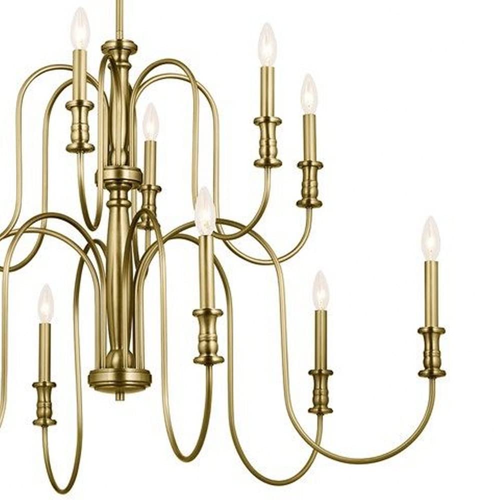 Kichler Karthe 42 Inch 12-Light Chandelier in Beech Wood & Brushed Nickel Finish - Elegant Dining Room Lighting for Modern Farmhouse & Traditional Home Decor