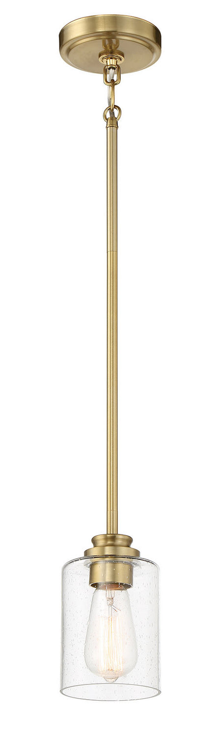 Bolden One Light Mini Pendant Light Fixture in Satin Brass - Perfect for Kitchen Island, Dining Room, or Entryway Lighting