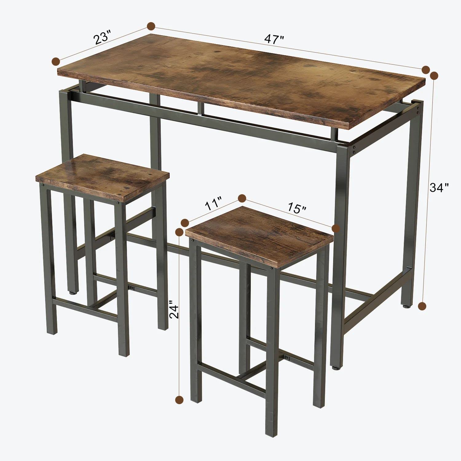 Modern 5-Piece Industrial Bar Height Dining Table Set for 4 - Kitchen & Pub Table with 4 Chairs - Perfect for Small Spaces, Breakfast Nooks & Compact Apartments - Durable Metal Frame & Wooden Tabletop for Casual Dining & Entertaining