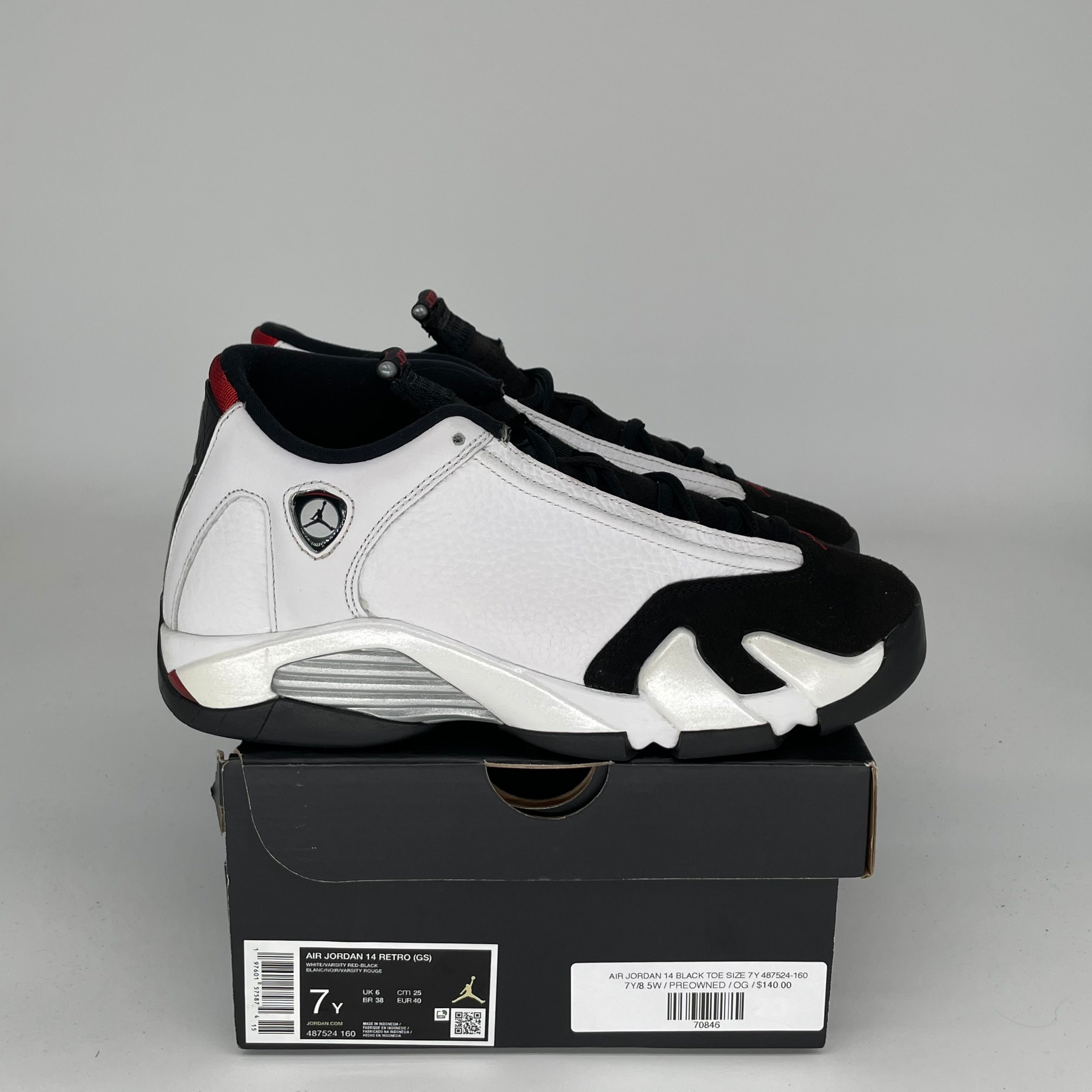 AIR JORDAN 14 Retro Black Toe Basketball Shoes - Size 7Y (487524-160) - Men's & Kids' Sneakers for Sports & Streetwear Fashion