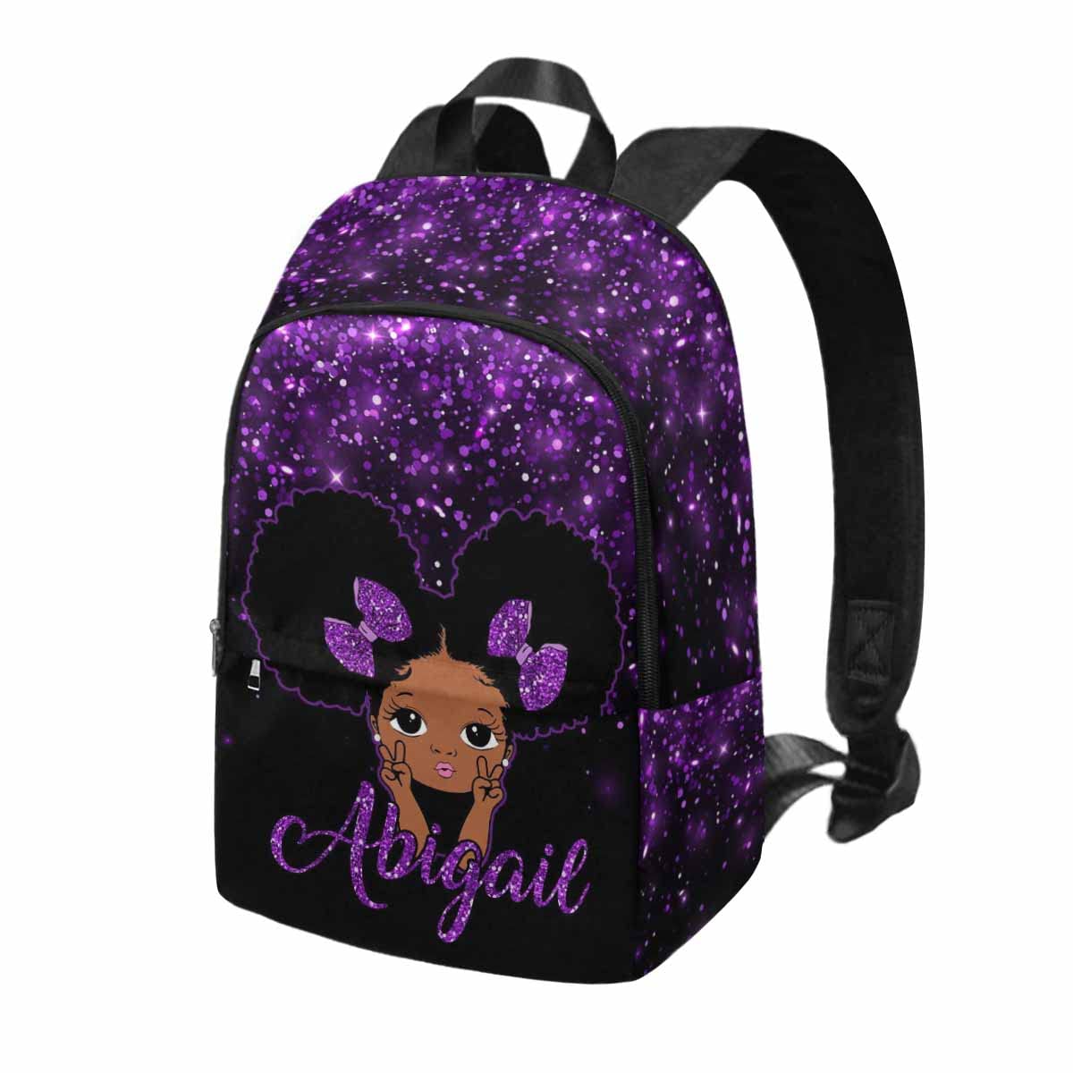 Custom Personalized Shining Purple Glitter Backpack for Women & Men - Cute Princess African Print Casual School Bookbag, College Travel Work Backpack - Perfect Gift for Students, Office Commute & Everyday Use