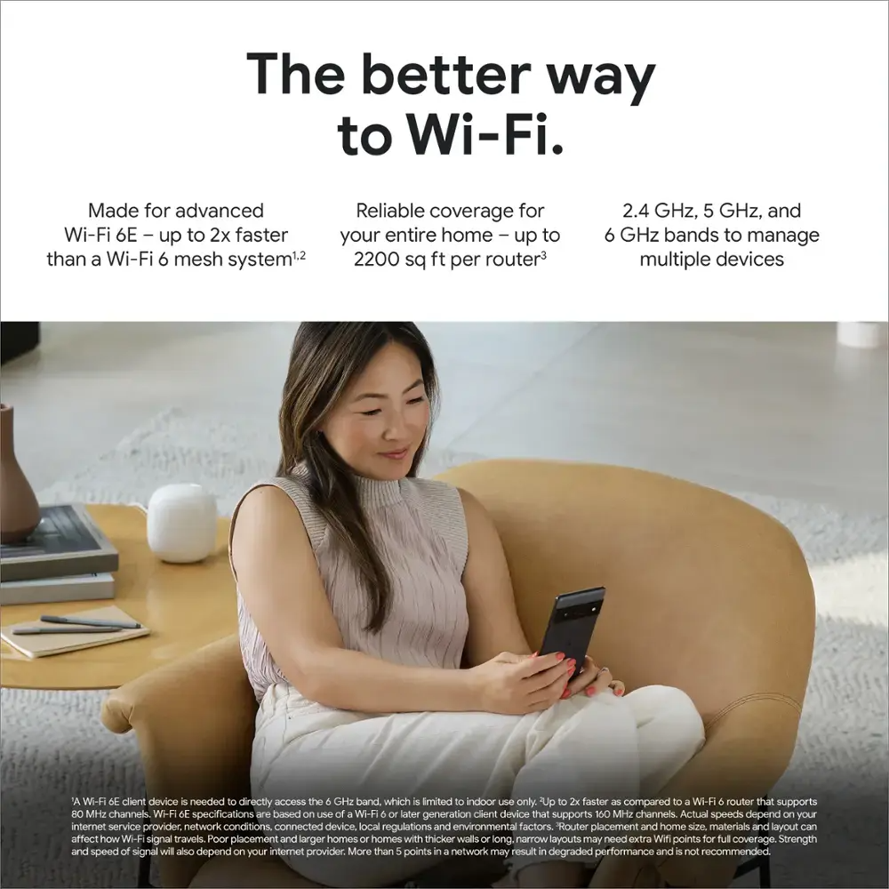 Refurbished Google Nest WiFi Pro 6E AXE5400 Mesh Router - High-Speed Tri-Band WiFi 6E System for Whole Home Coverage | Perfect for Streaming, Gaming & Smart Home Devices