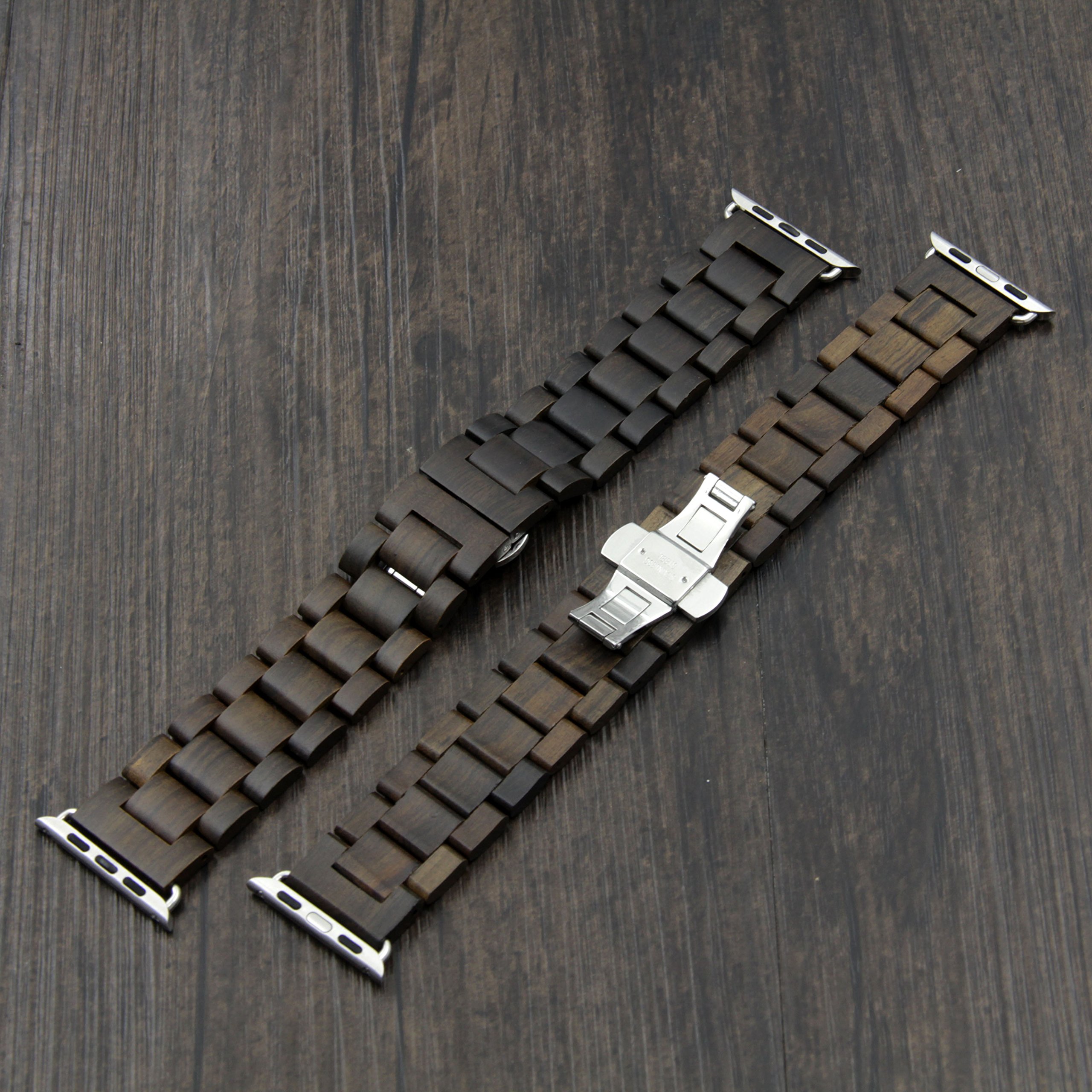 Premium Black Stainless Steel & Zebra Wood Band for Apple Watch 38mm/40mm - Stylish Durable Replacement Strap for Workouts, Office & Everyday Wear